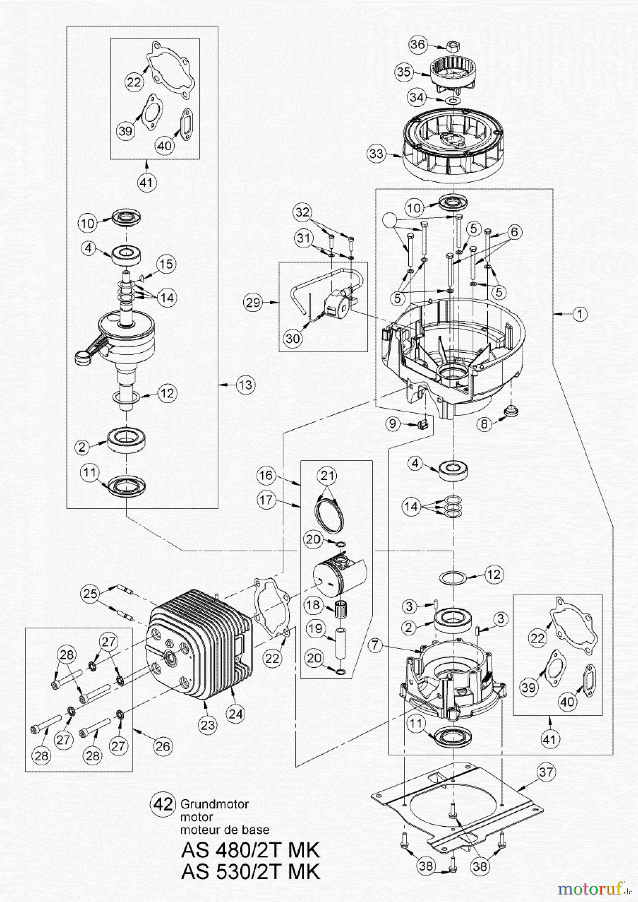 AS-Motor (neu) Rasen Profi-Rasenmäher AS 480 Heckauswurf AS 480/2T MK ab FNr. 019007202001 Grundmotor