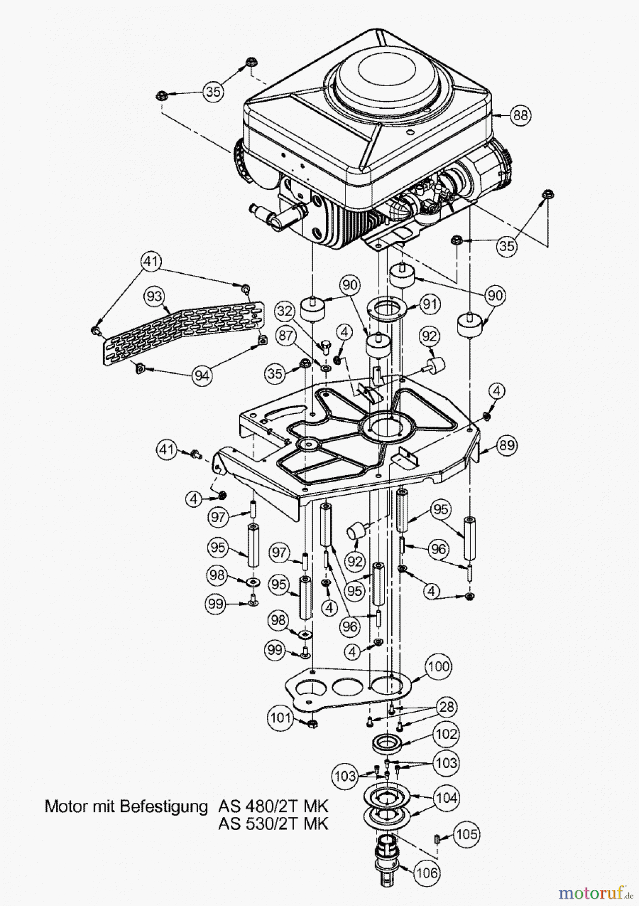 AS-Motor (neu) Rasen Profi-Rasenmäher AS 480 Heckauswurf AS 480/2T MK ab FNr. 019007202001 Motor mit Befestigung