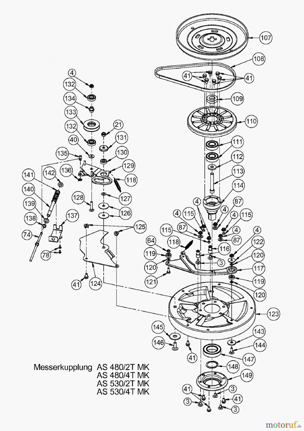 AS-Motor (neu) Rasen Profi-Rasenmäher AS 480 Heckauswurf AS 480/2T MK ab FNr. 019007202001 Messerkupplung