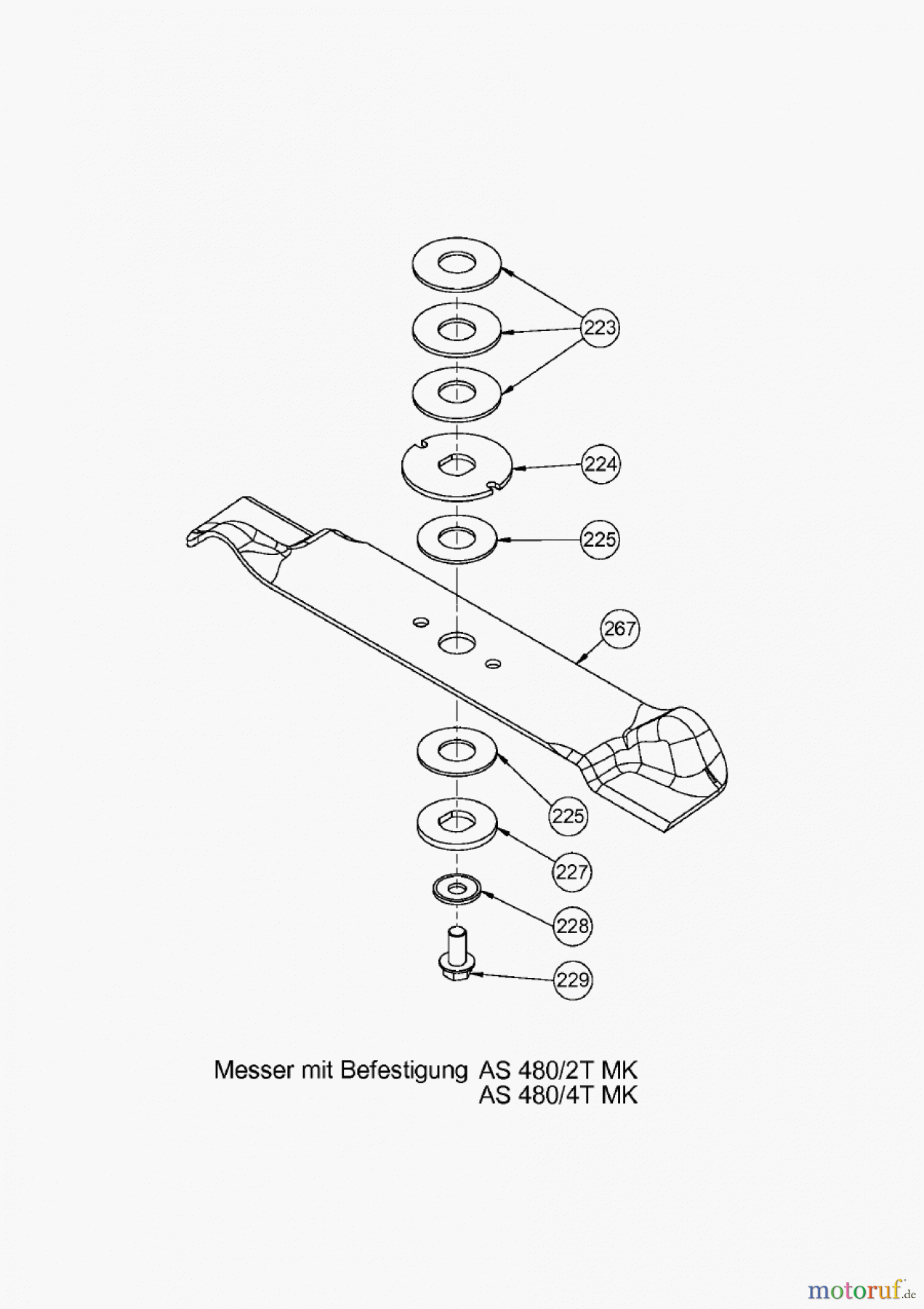  AS-Motor (neu) Rasen Profi-Rasenmäher AS 480 Heckauswurf AS 480/4T MK ab FNr. 019207202001 Messer mit Befestigung