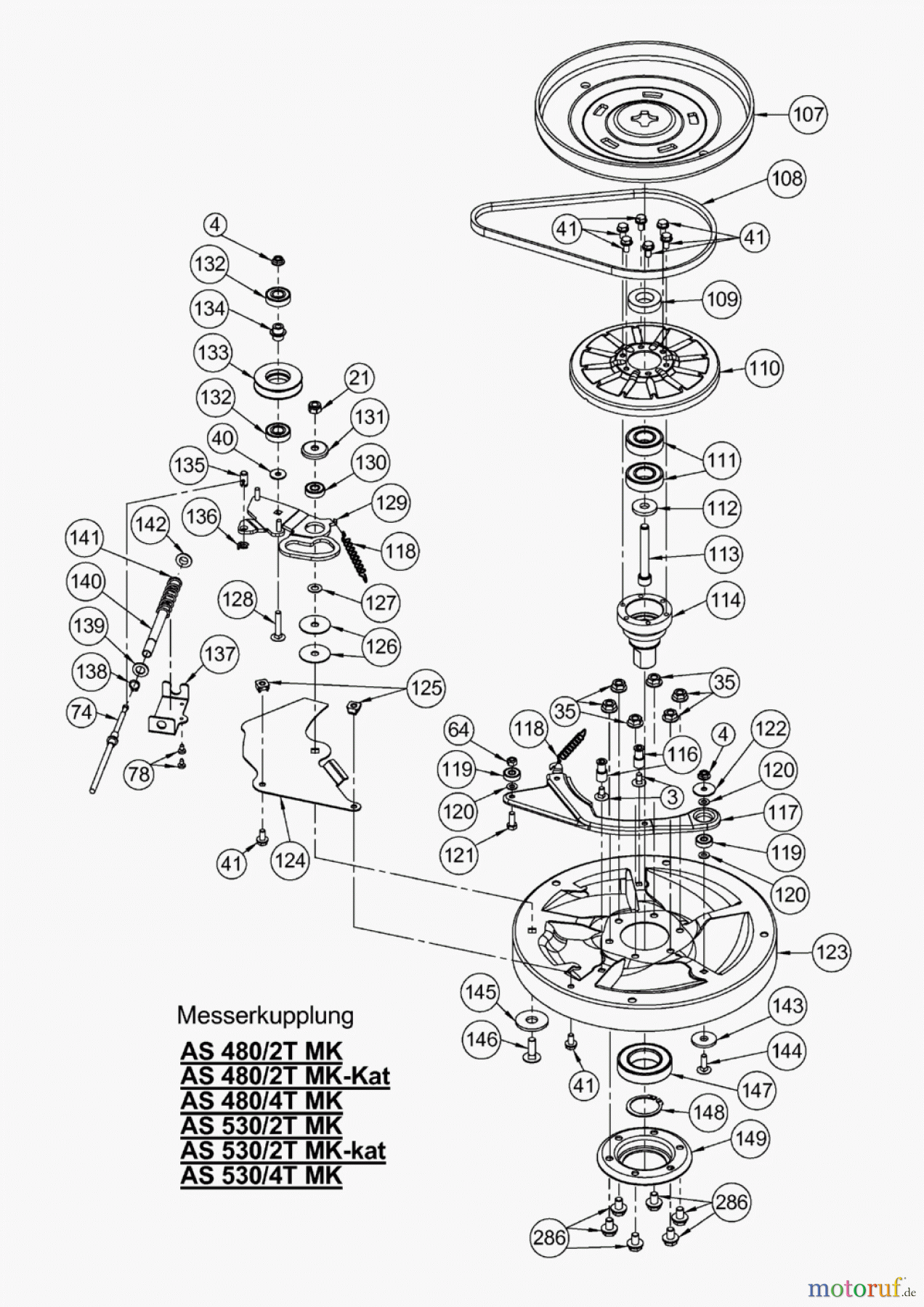 AS-Motor (neu) Rasen Profi-Rasenmäher AS 530 Heckauswurf AS 530/2T MK cat ab FNr. 020608050001 Messerkupplung