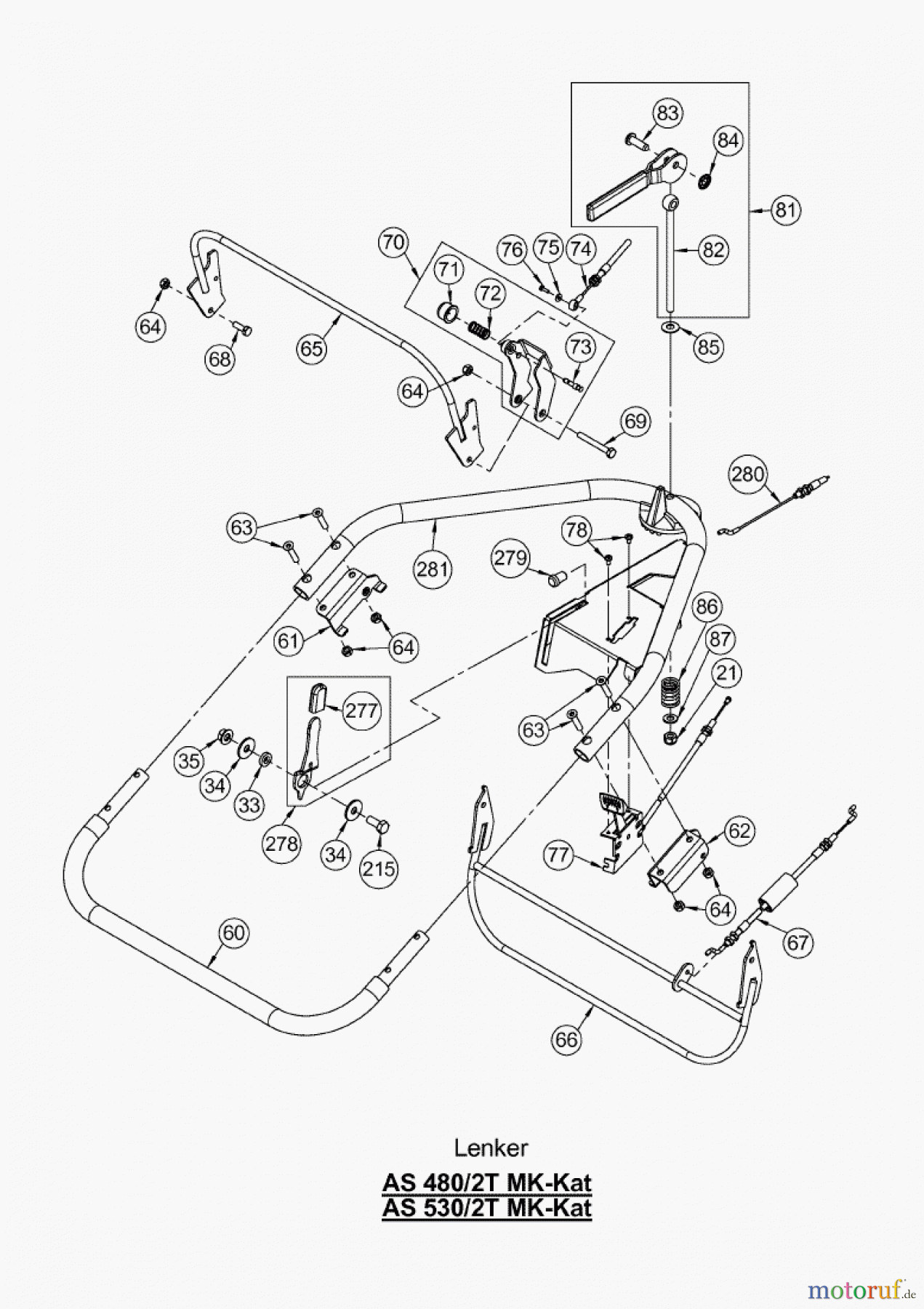 AS-Motor (neu) Rasen Profi-Rasenmäher AS 530 Heckauswurf AS 530/2T MK cat ab FNr. 020608050001 Lenker