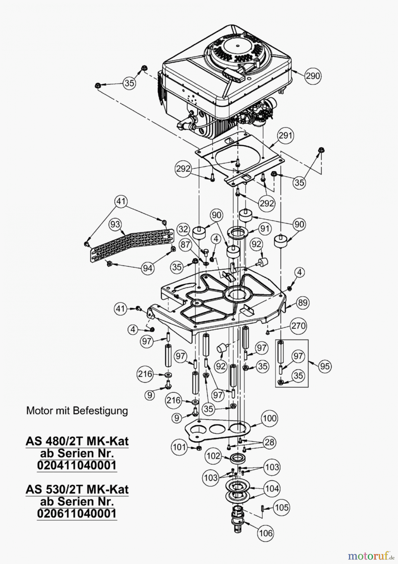 AS-Motor (neu) Rasen Profi-Rasenmäher AS 530 Heckauswurf AS 530/2T MK cat ab FNr. 020608050001 Motor mit Befestigung