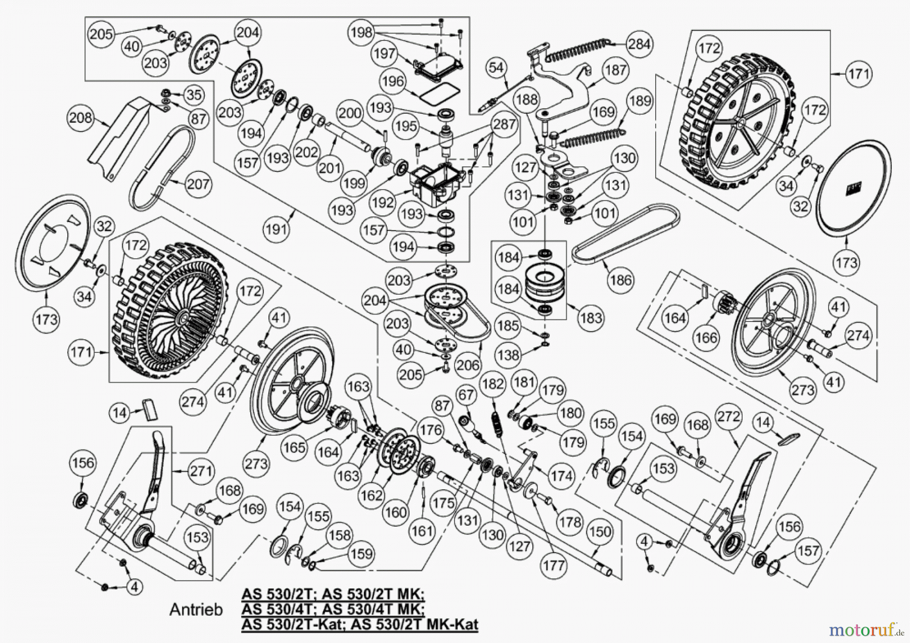 AS-Motor (neu) Rasen Profi-Rasenmäher AS 530 Heckauswurf AS 530/2T MK cat ab FNr. 020608050001 Antrieb