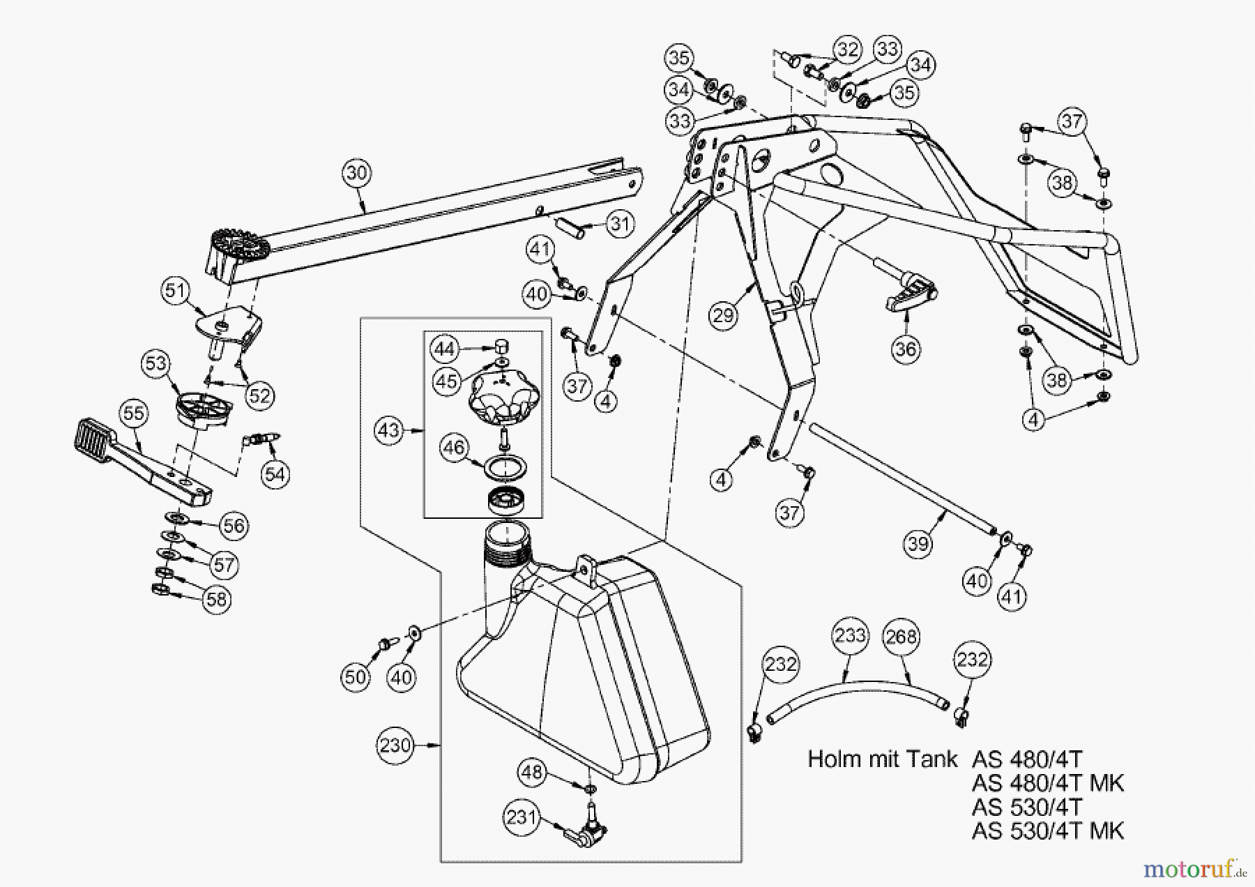 AS-Motor (neu) Rasen Profi-Rasenmäher AS 530 Heckauswurf AS 530/4T MK ab FNr. 019607202001 Holm mit Tank