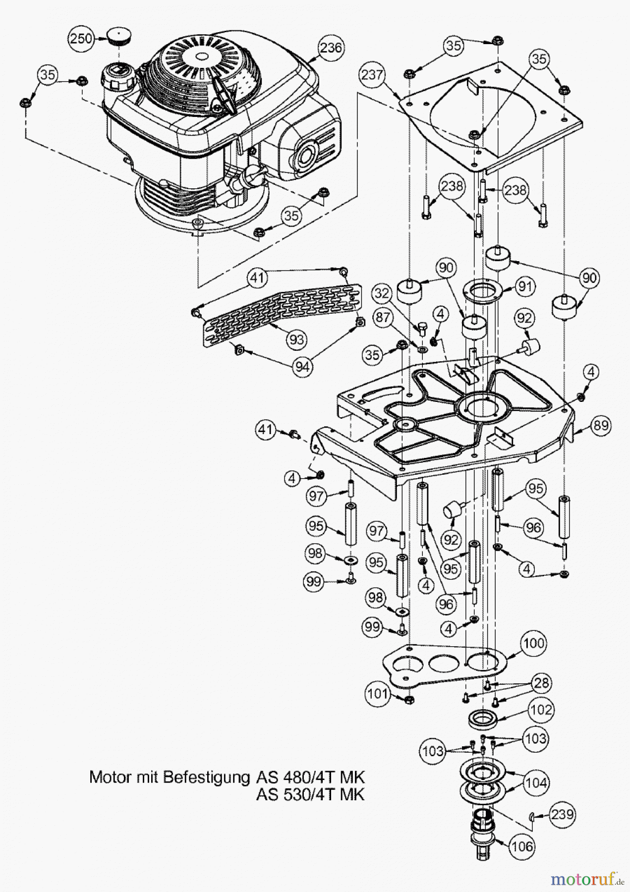 AS-Motor (neu) Rasen Profi-Rasenmäher AS 530 Heckauswurf AS 530/4T MK ab FNr. 019607202001 Motor mit Befestigung