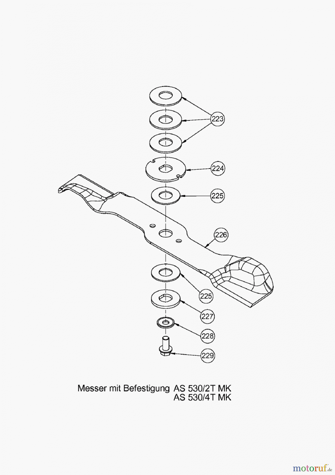 AS-Motor (neu) Rasen Profi-Rasenmäher AS 530 Heckauswurf AS 530/4T MK ab FNr. 019607202001 Messer mit Befestigung