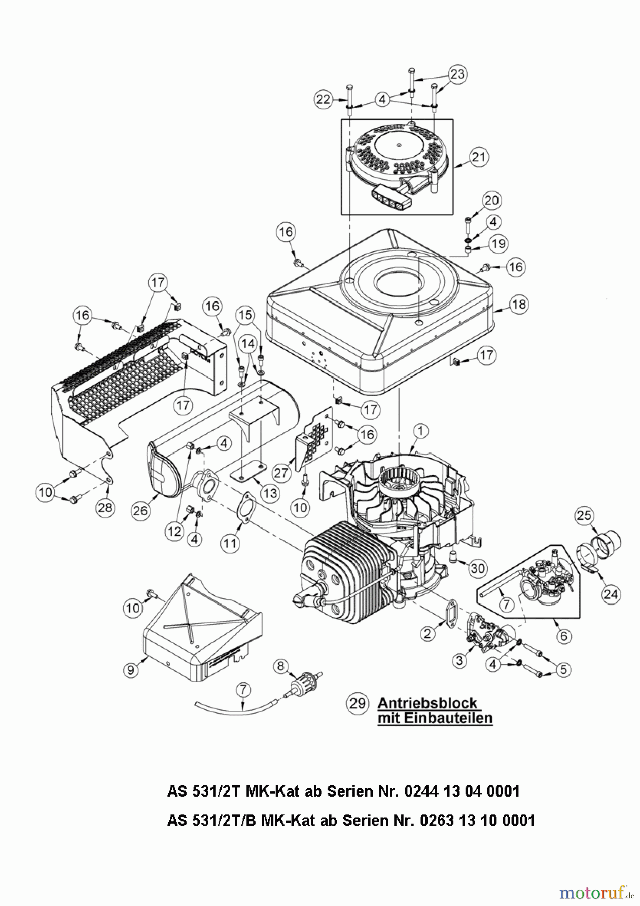 AS-Motor (neu) Rasen Profi-Rasenmäher AS 531 Heckauswurf AS 531 2T MK B und AS 531/2T B MK-Kat VarioPro ab FNr. 026313110001 Antriebsblock