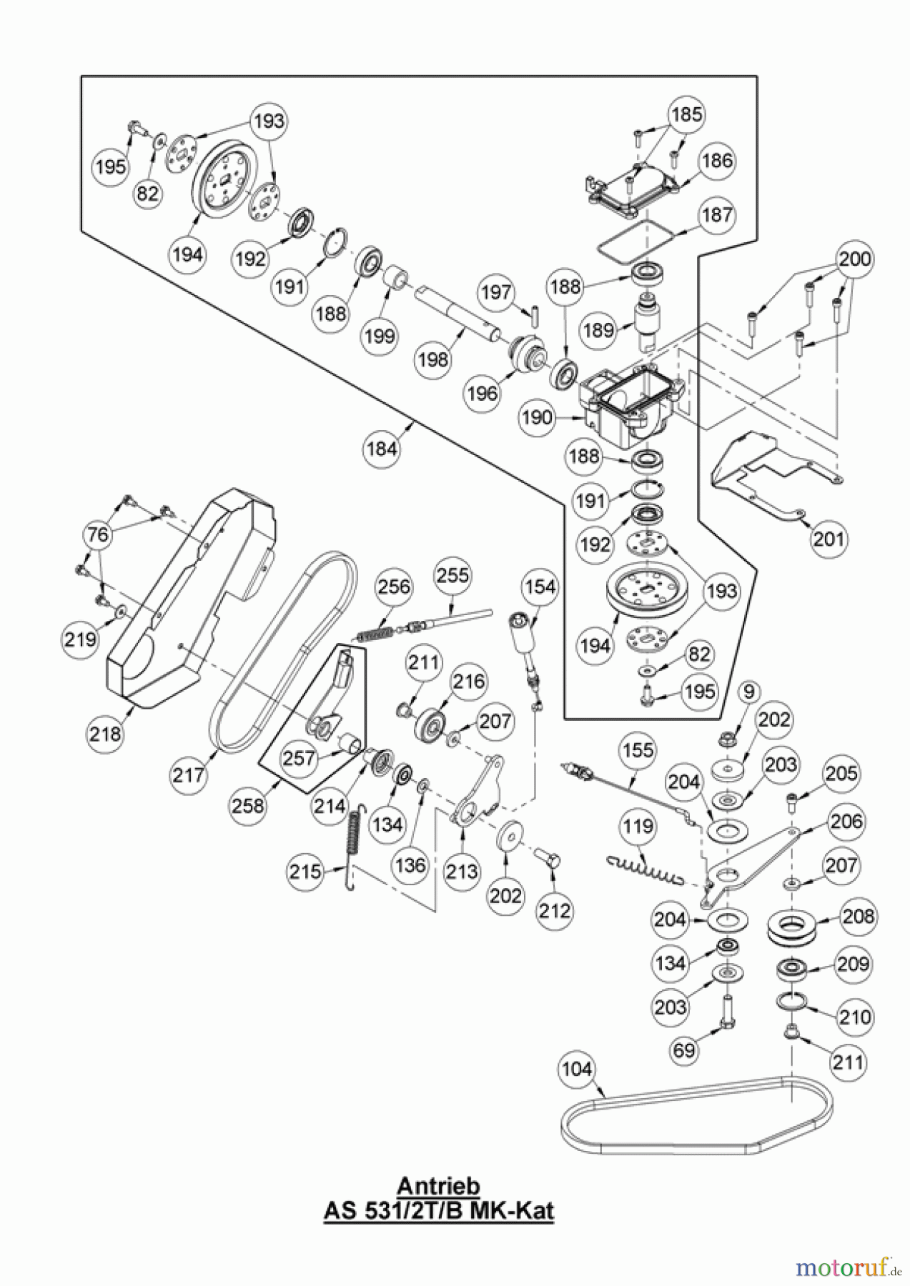 AS-Motor (neu) Rasen Profi-Rasenmäher AS 531 Heckauswurf AS 531 2T MK B und AS 531/2T B MK-Kat VarioPro ab FNr. 026313110001 Antrieb