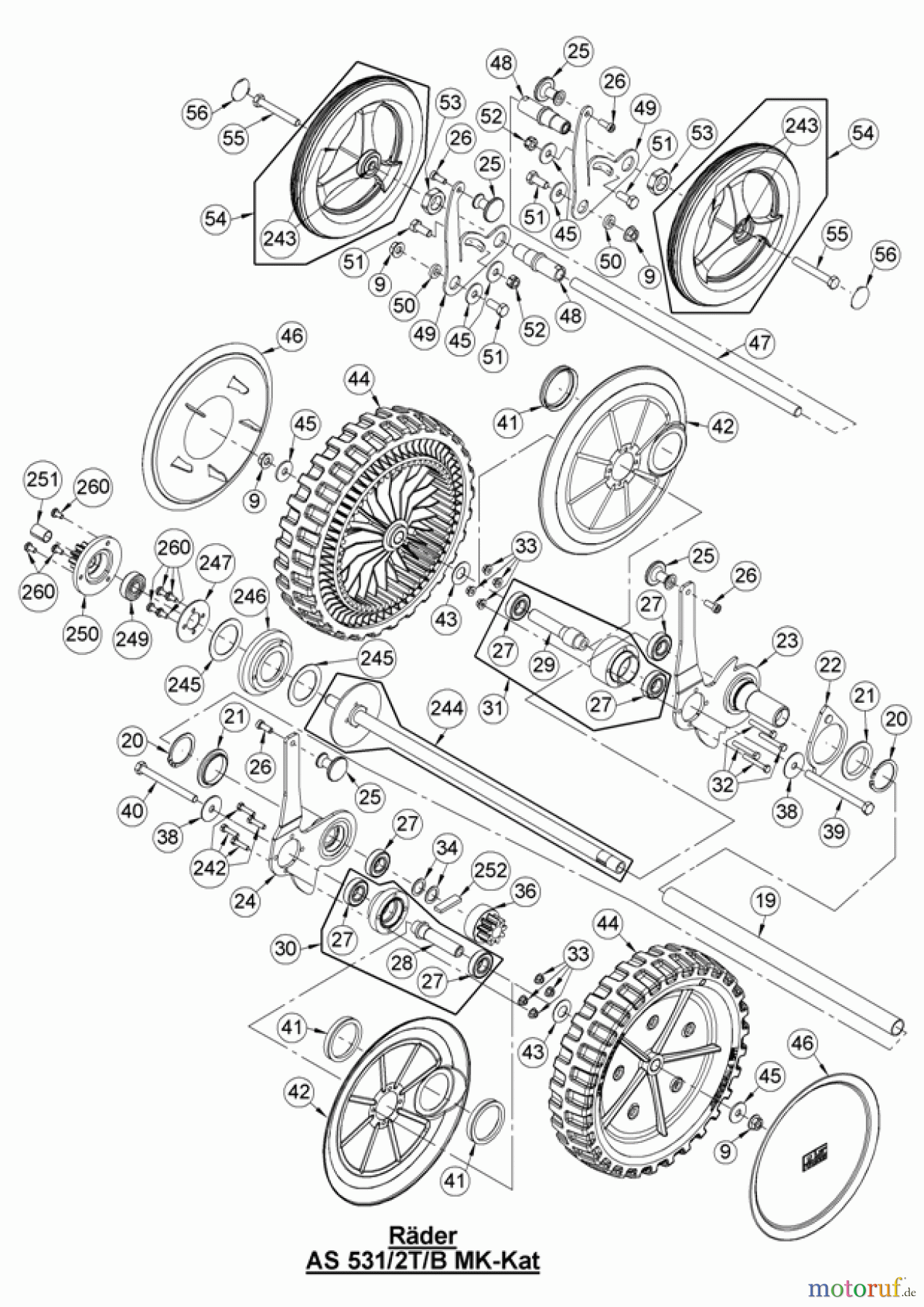 AS-Motor (neu) Rasen Profi-Rasenmäher AS 531 Heckauswurf AS 531 2T MK B und AS 531/2T B MK-Kat VarioPro ab FNr. 026313110001 Räder