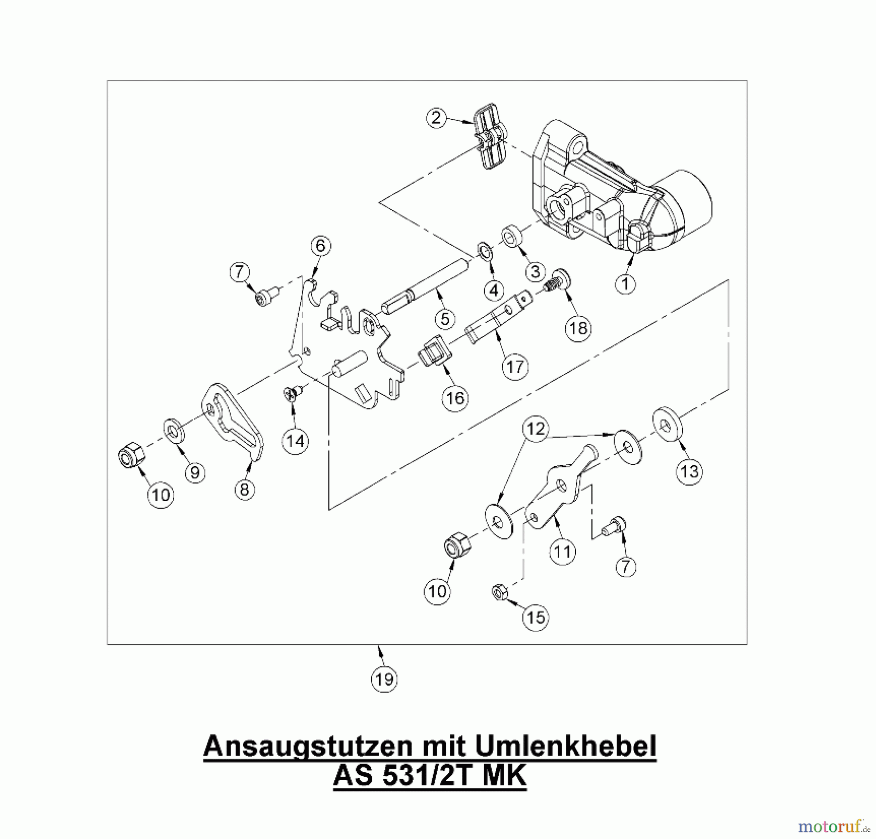 AS-Motor (neu) Rasen Profi-Rasenmäher AS 531 Heckauswurf AS 531 2T ES MK B ab FNr. 030717060001 Ansaugstutzen mit Umlenkhebel