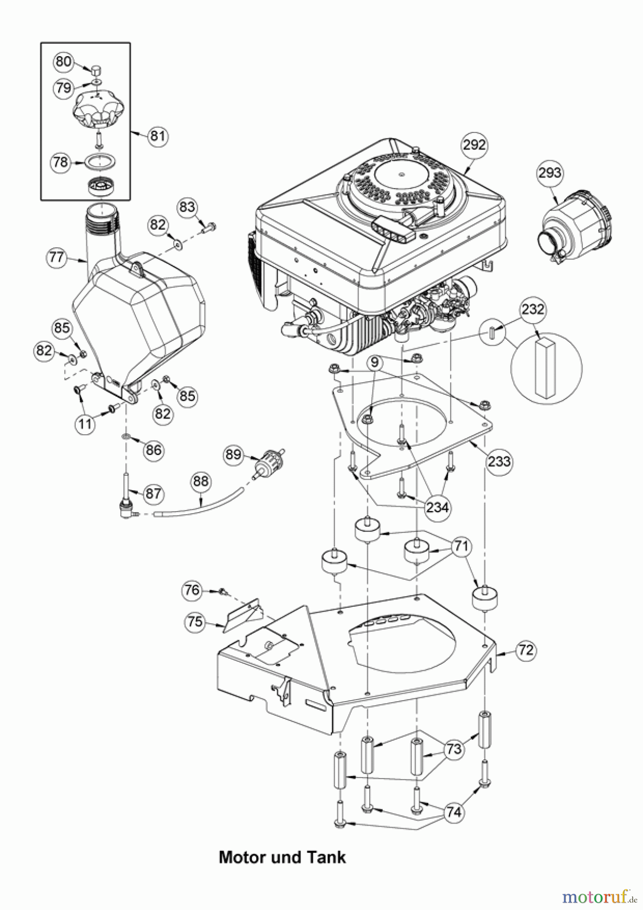 AS-Motor (neu) Rasen Profi-Rasenmäher AS 531 Heckauswurf AS 531 2T ES MK B ab FNr. 030717060001 Motor und Tank