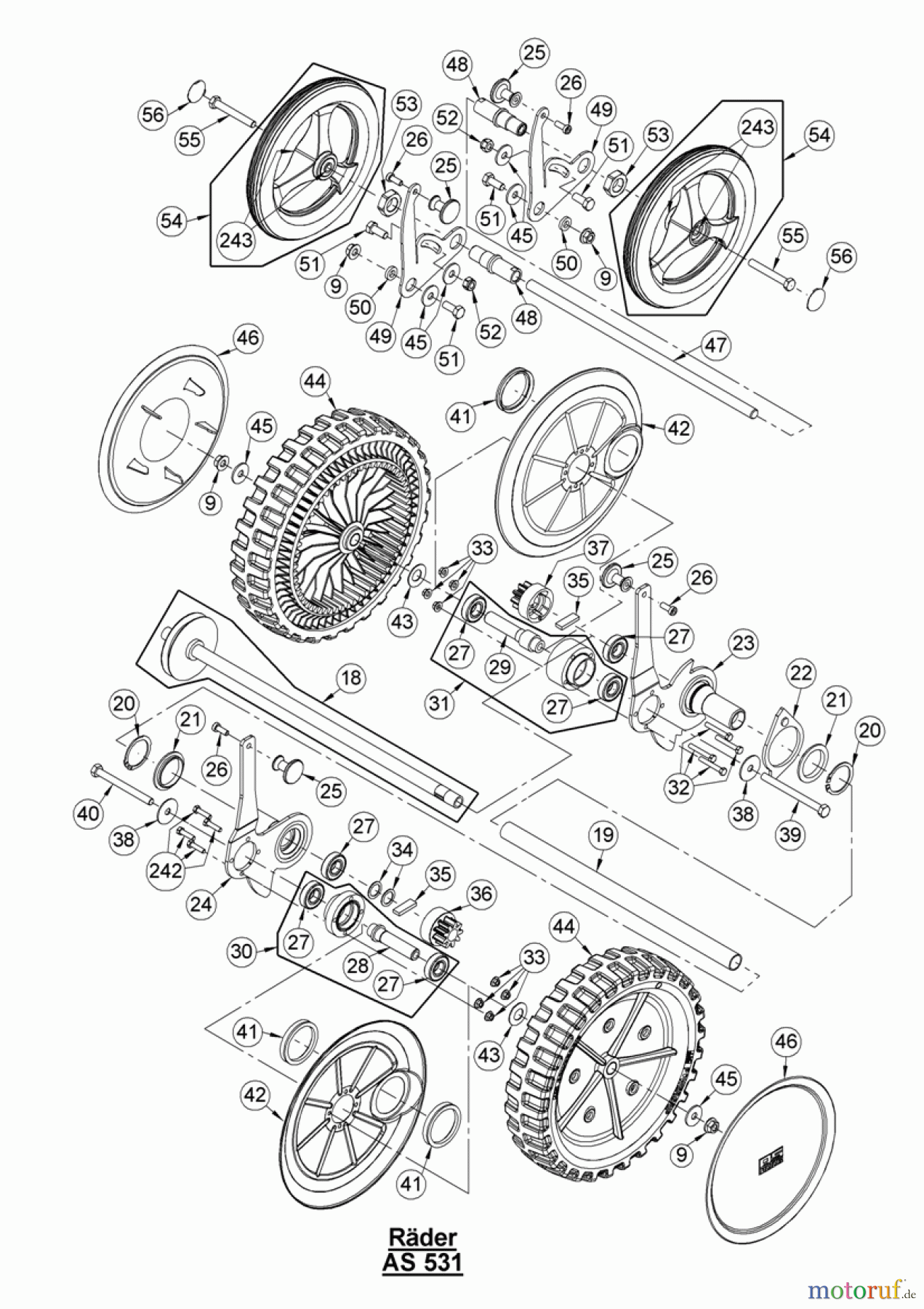 AS-Motor (neu) Rasen Profi-Rasenmäher AS 531 Heckauswurf AS 531 4T und AS 531/4T Pro ab FNr. 025312100001 Räder