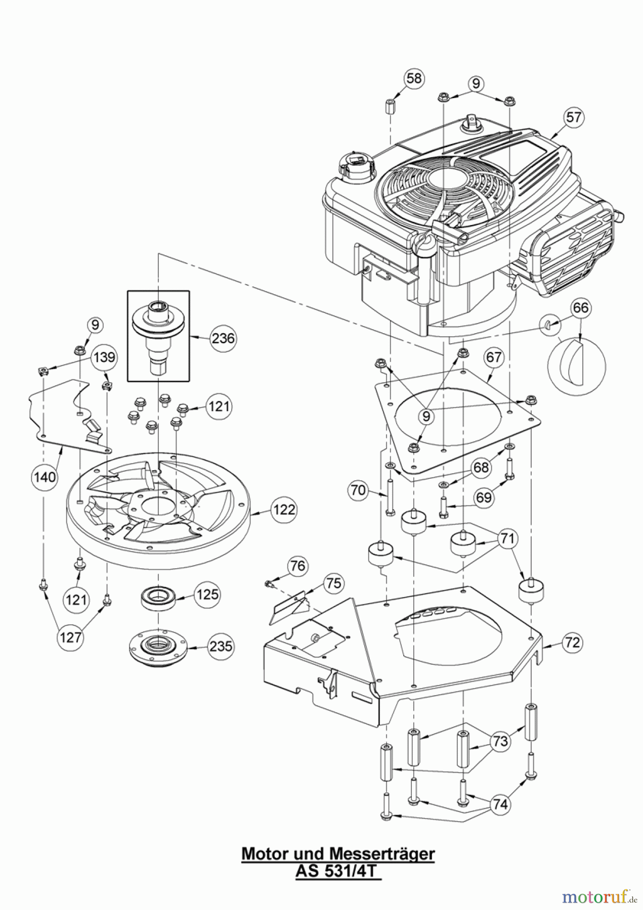 AS-Motor (neu) Rasen Profi-Rasenmäher AS 531 Heckauswurf AS 531 4T und AS 531/4T Pro ab FNr. 025312100001 Motor und Messerträger