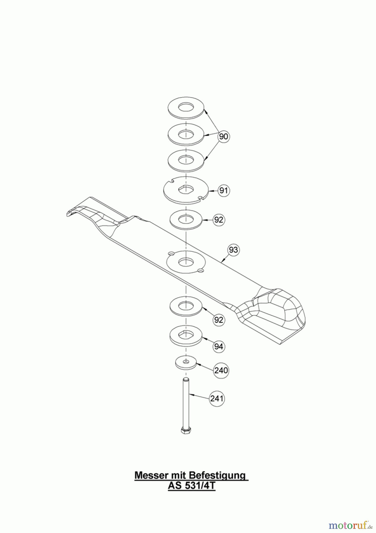 AS-Motor (neu) Rasen Profi-Rasenmäher AS 531 Heckauswurf AS 531 4T und AS 531/4T Pro ab FNr. 025312100001 Messer mit Befestigung