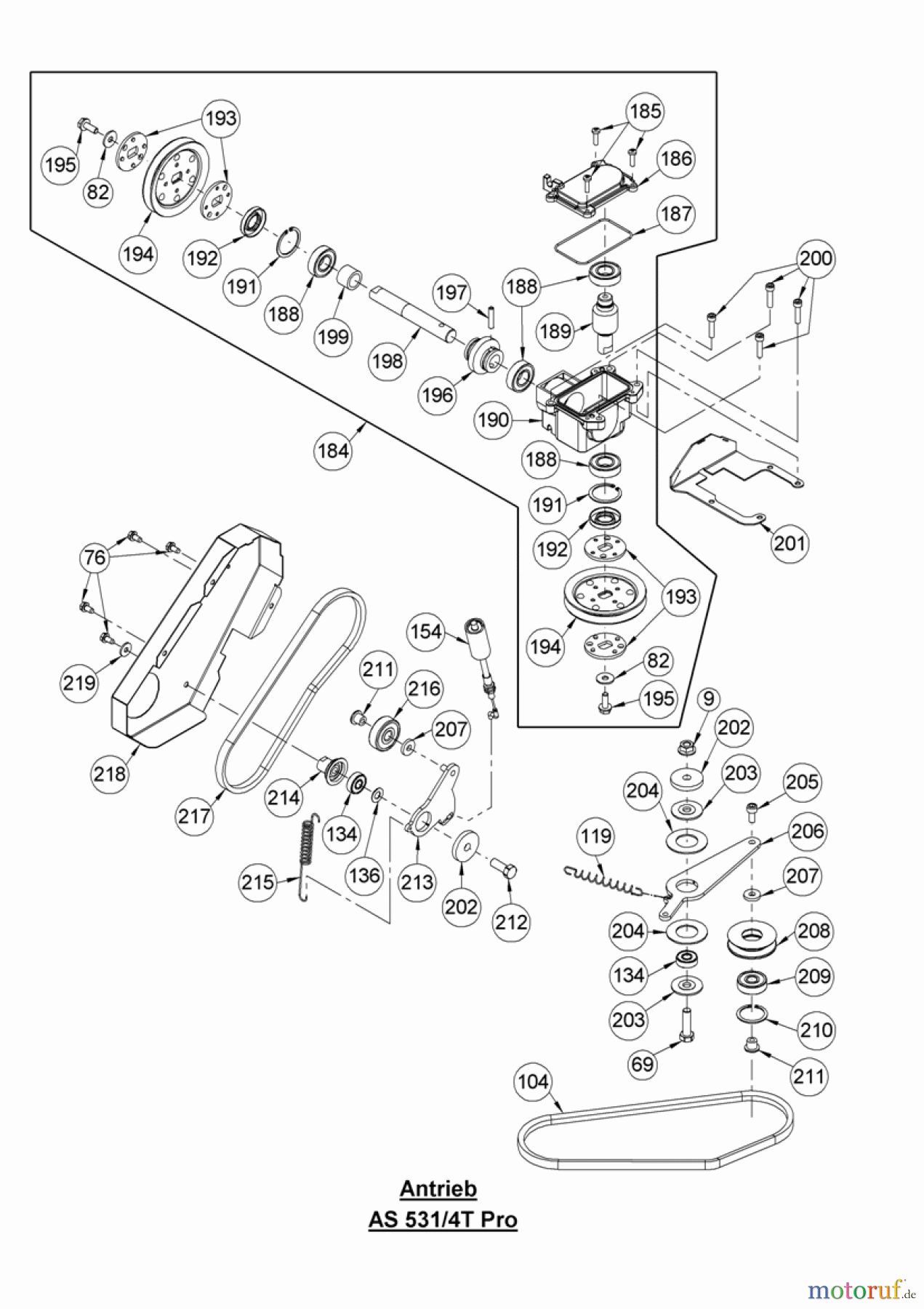 AS-Motor (neu) Rasen Profi-Rasenmäher AS 531 Heckauswurf AS 531 4T und AS 531/4T Pro ab FNr. 025312100001 Antrieb