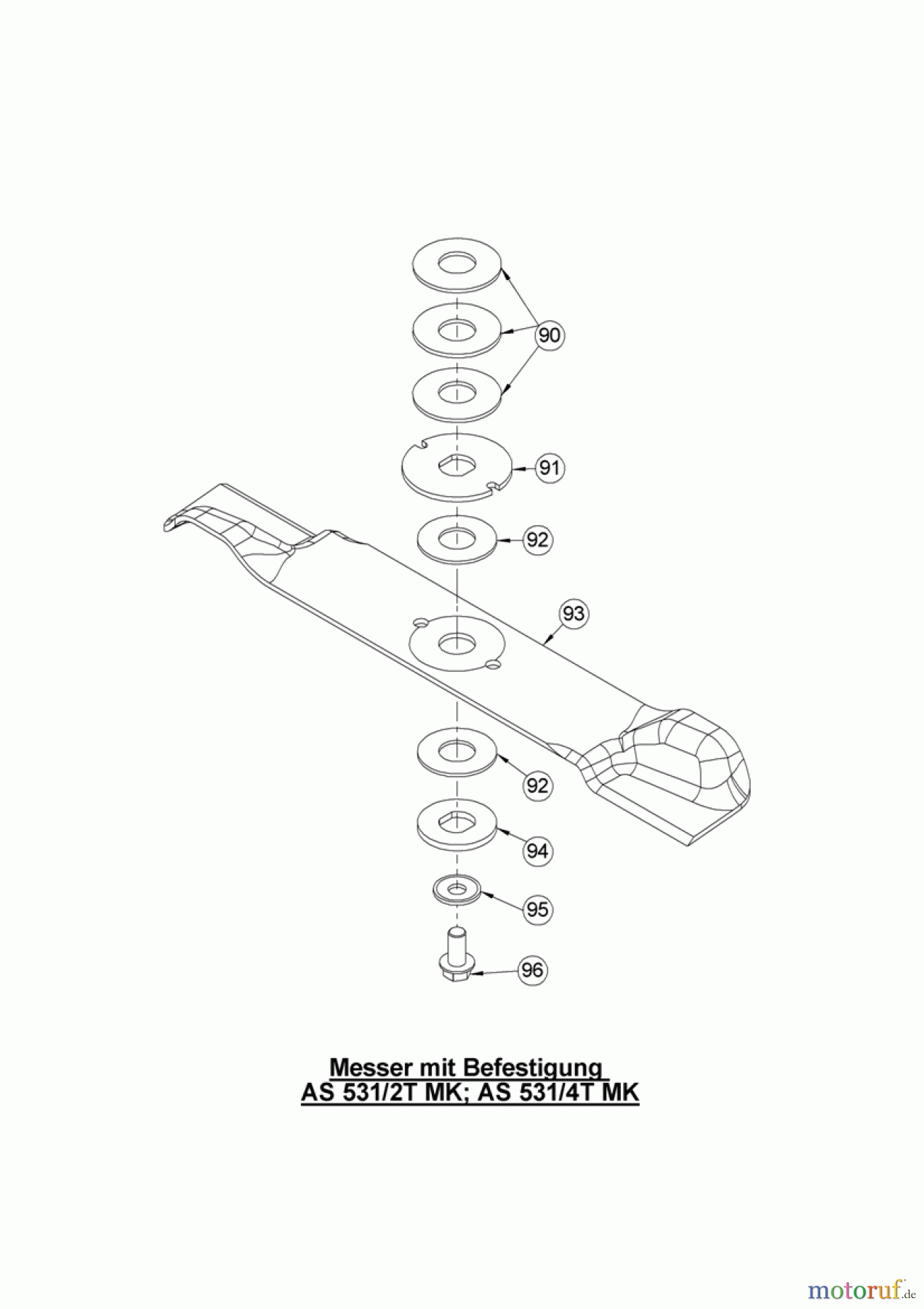 AS-Motor (neu) Rasen Profi-Rasenmäher AS 531 Heckauswurf AS 531 4T MK und AS 531/4T MK VarioPro ab FNr. 024512100001 Messer mit Befestigung