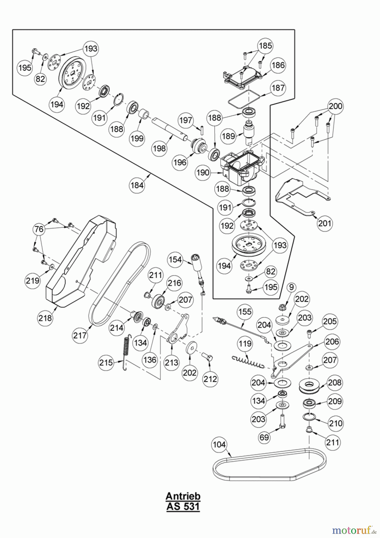 AS-Motor (neu) Rasen Profi-Rasenmäher AS 531 Heckauswurf AS 531 4T MK und AS 531/4T MK VarioPro ab FNr. 024512100001 Antrieb