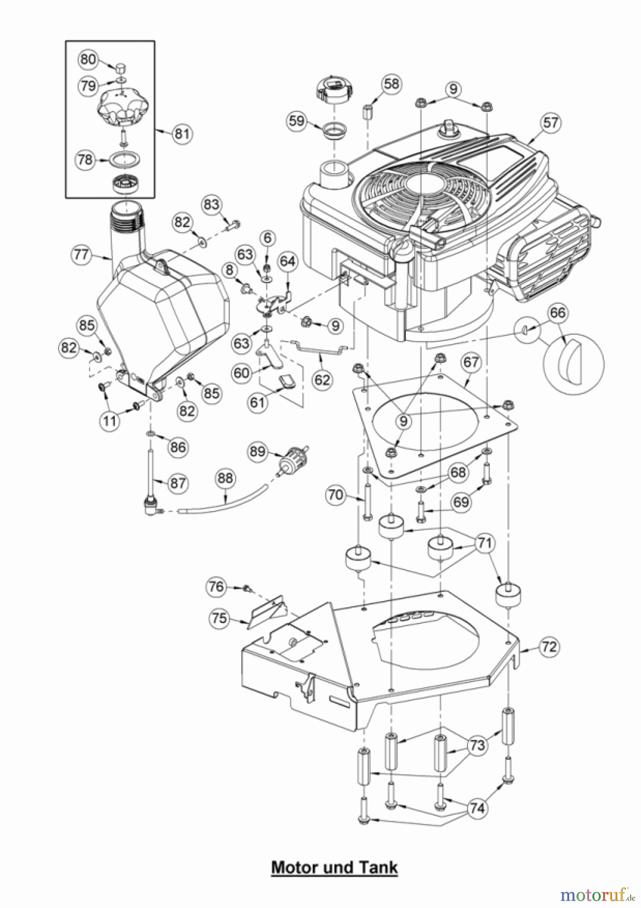 AS-Motor (neu) Rasen Profi-Rasenmäher AS 531 Heckauswurf AS 531 4T MK B ab FNr. 028516110001 Motor und Tank