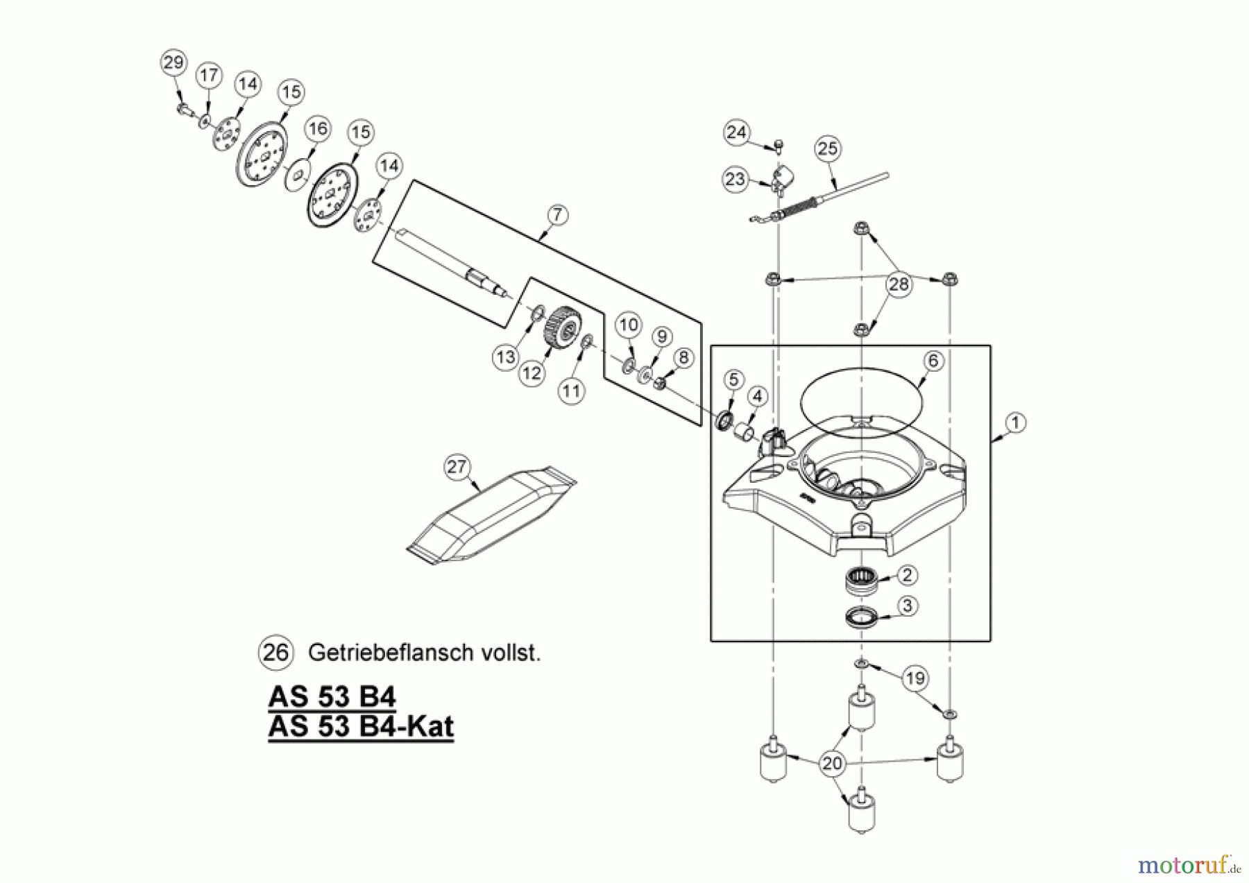  AS-Motor (neu) Rasen Profi-Rasenmäher AS 53 Standard AS 53 2T und AS 53 B4-cat ab FNr. 020708040001 Getriebeflansch vollst.