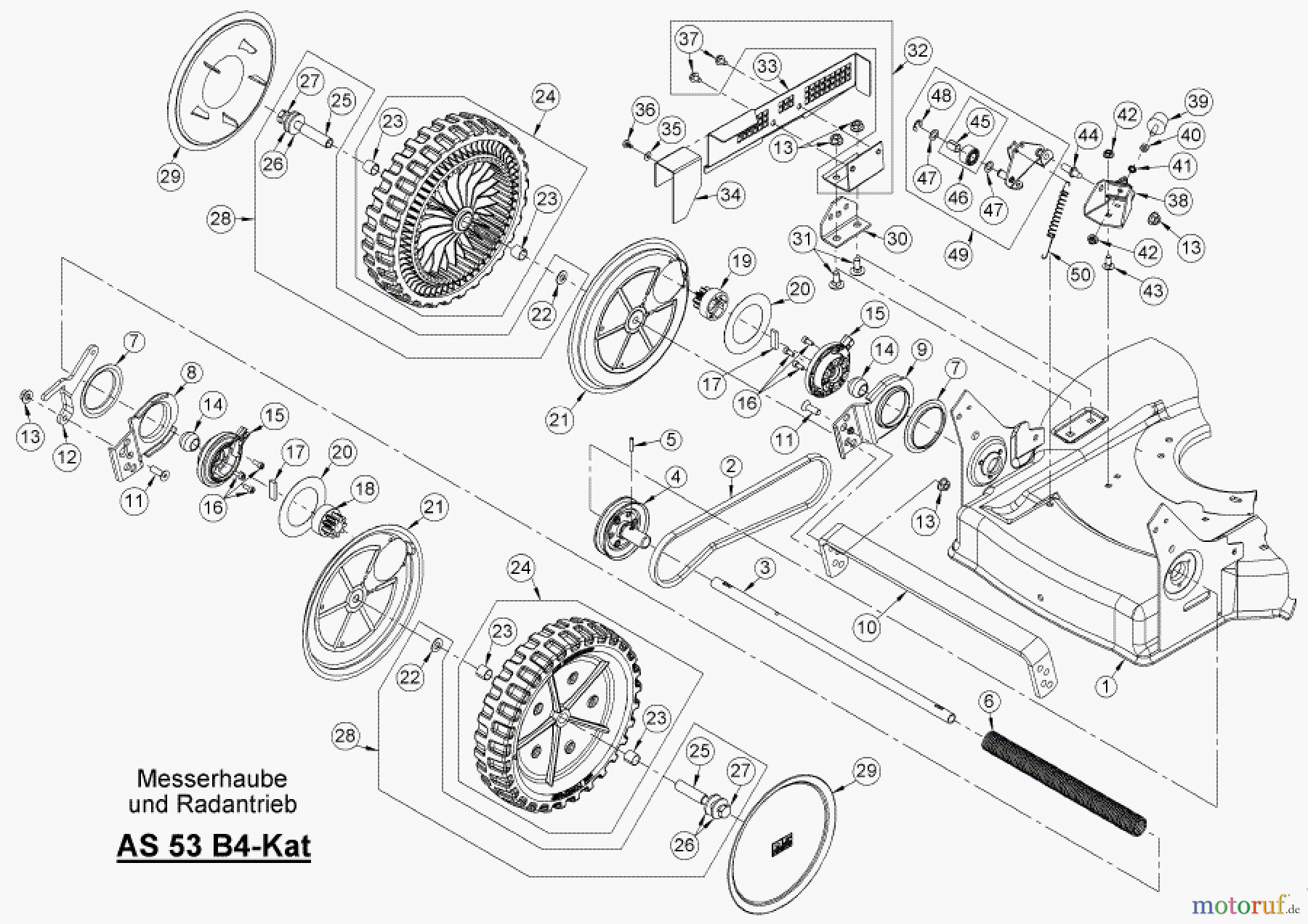 AS-Motor (neu) Rasen Profi-Rasenmäher AS 53 Standard AS 53 2T und AS 53 B4-cat ab FNr. 020708040001 Messerhaube + Radantrieb