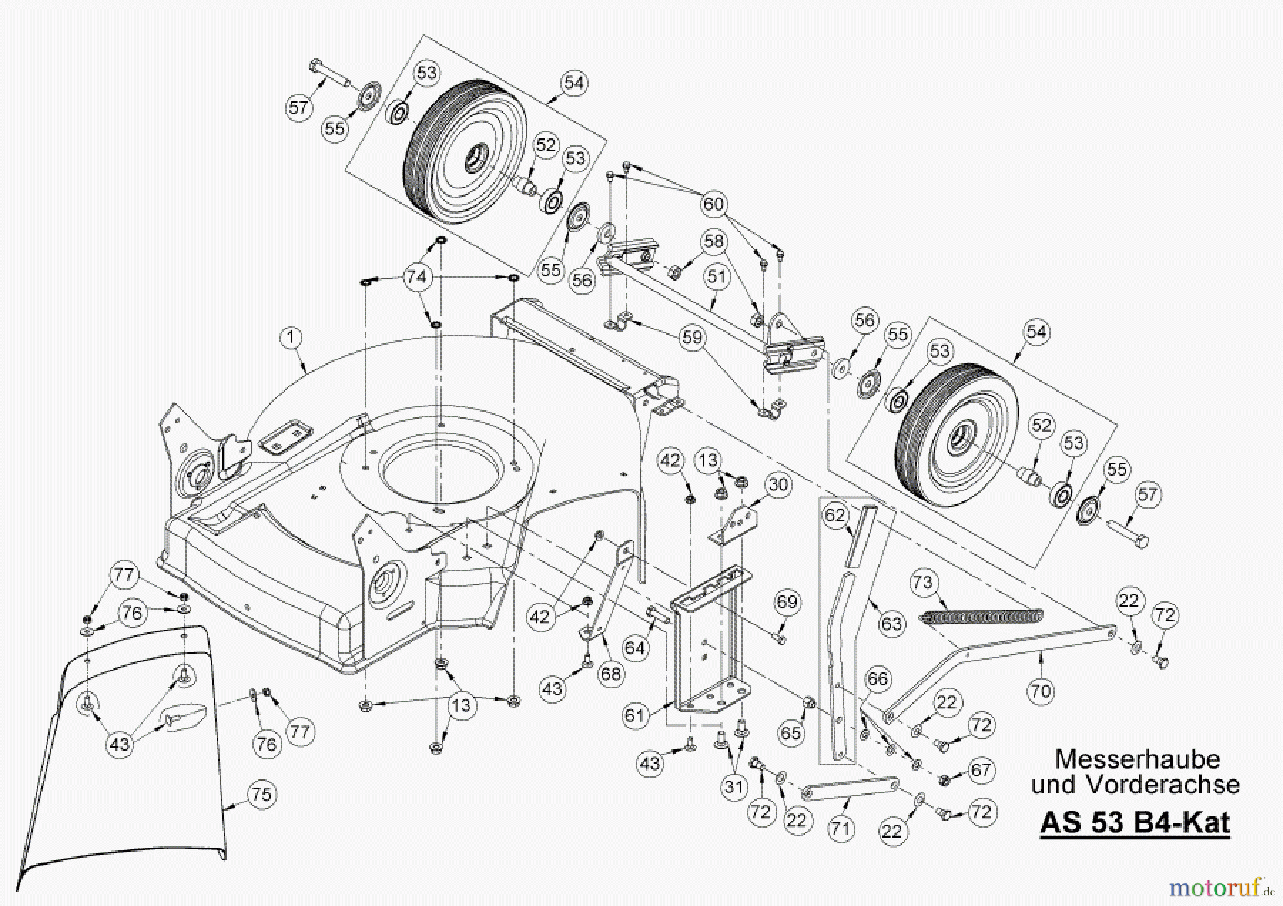 AS-Motor (neu) Rasen Profi-Rasenmäher AS 53 Standard AS 53 2T ES ab FNr. 030317060001 Messerhaube + Vorderachse