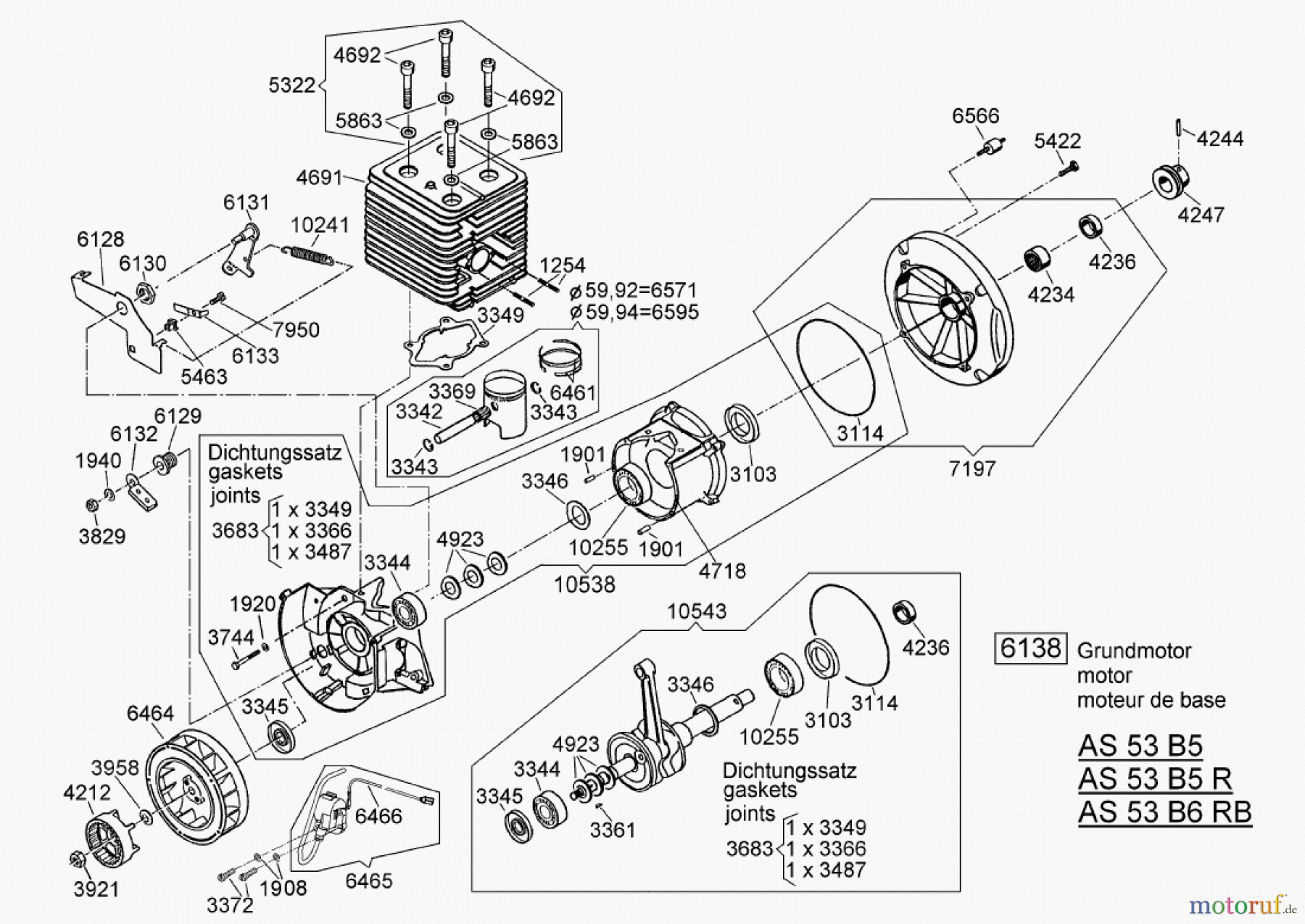 AS-Motor (neu) Rasen Profi-Rasenmäher AS 53 Allrad AS 53 B5 R ab FNr. 008100404001 Grundmotor