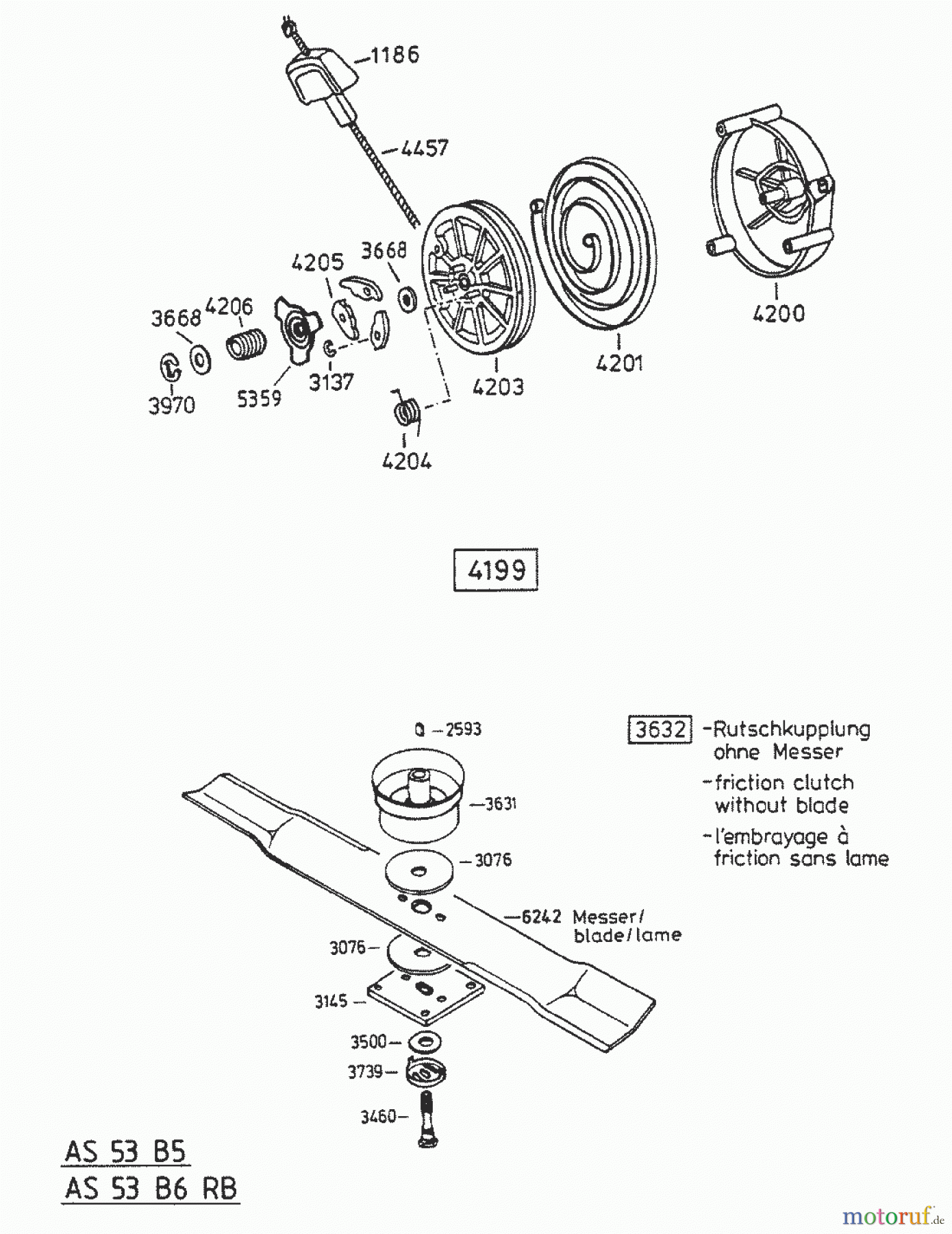  AS-Motor (neu) Rasen Profi-Rasenmäher AS 53 Allrad AS 53 B5 R ab FNr. 008100404001 Starter/Messer bis FNr.008005404200