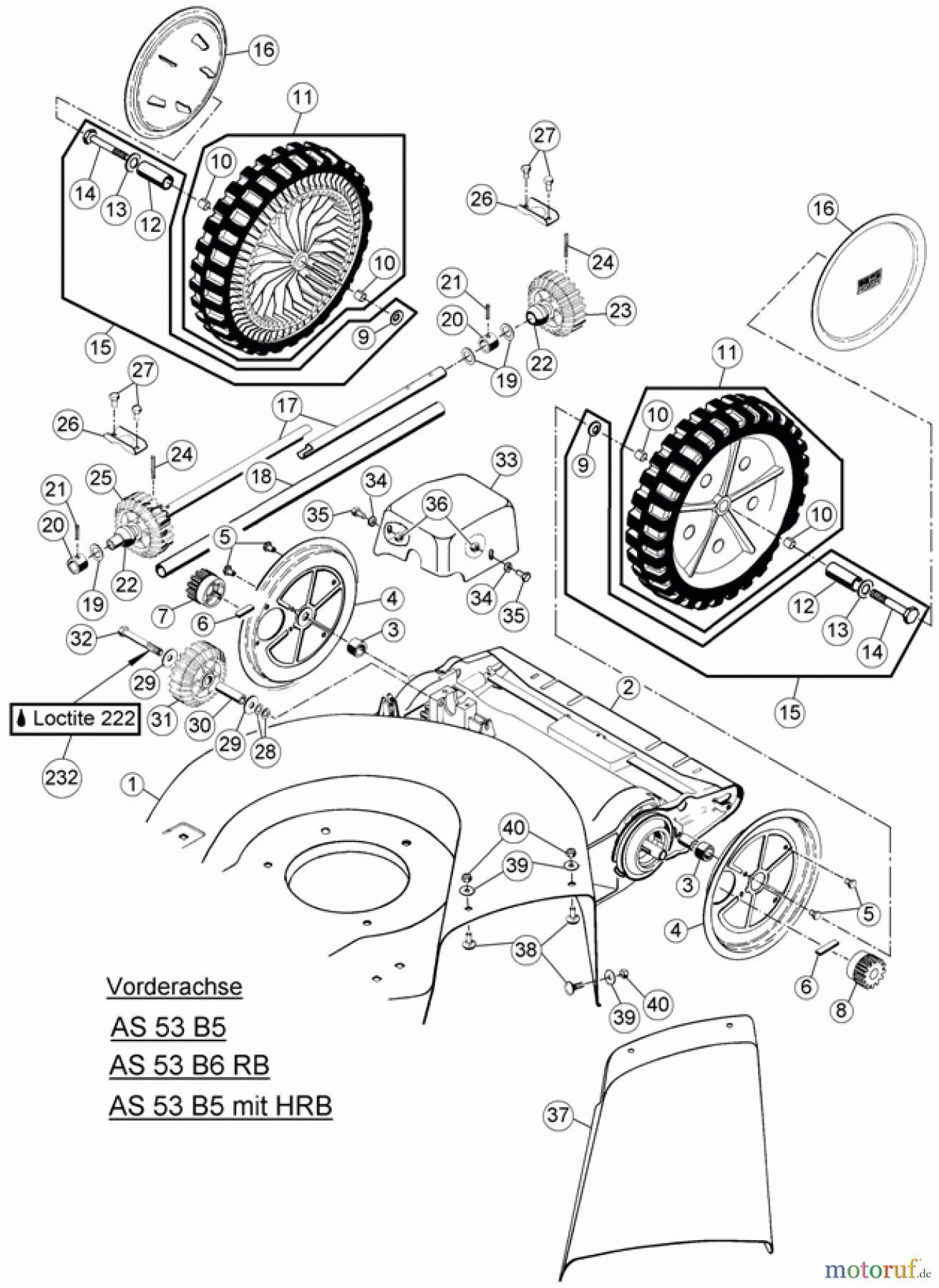 AS-Motor (neu) Rasen Profi-Rasenmäher AS 53 Allrad AS 53 2T ES 4WD RB ab FNr. 030517050001 Vorderachse