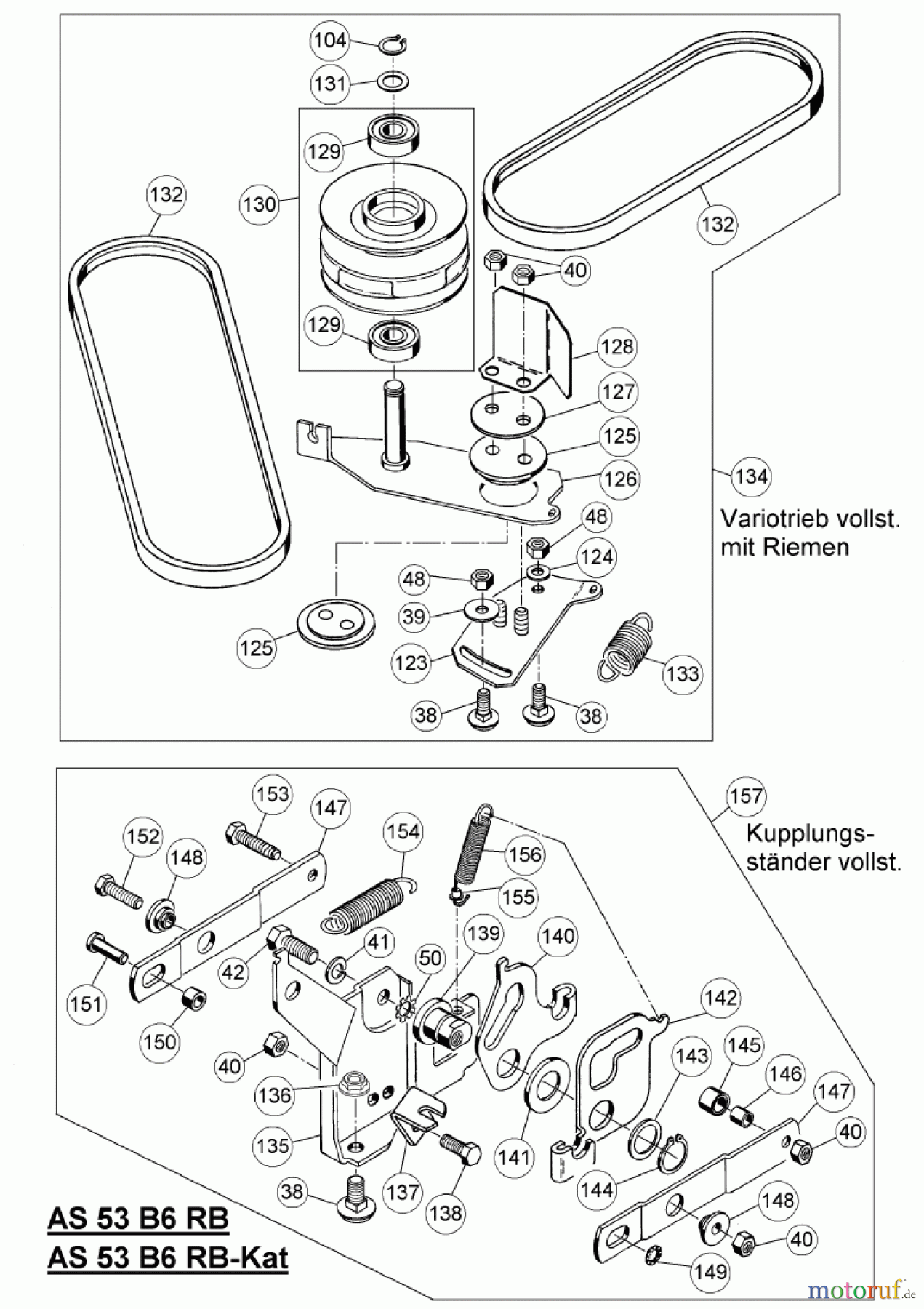 AS-Motor (neu) Rasen Profi-Rasenmäher AS 53 Allrad AS 53 2T ES 4WD RB ab FNr. 030517050001 Riemen + Kupplungsständer