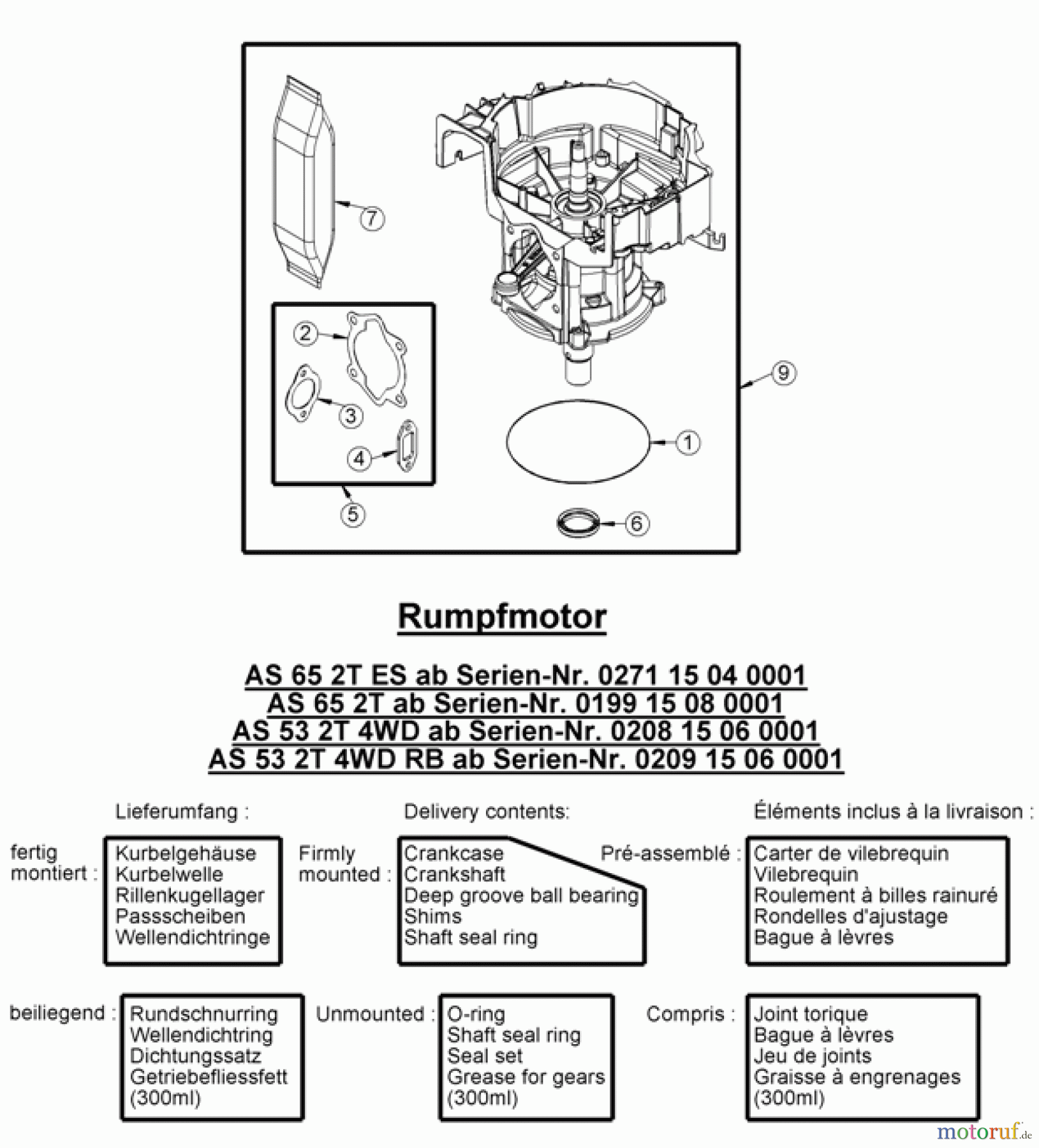 AS-Motor (neu) Rasen Profi-Rasenmäher AS 53 Allrad AS 53 2T ES 4WD RB ab FNr. 030517050001 Rumpfmotor