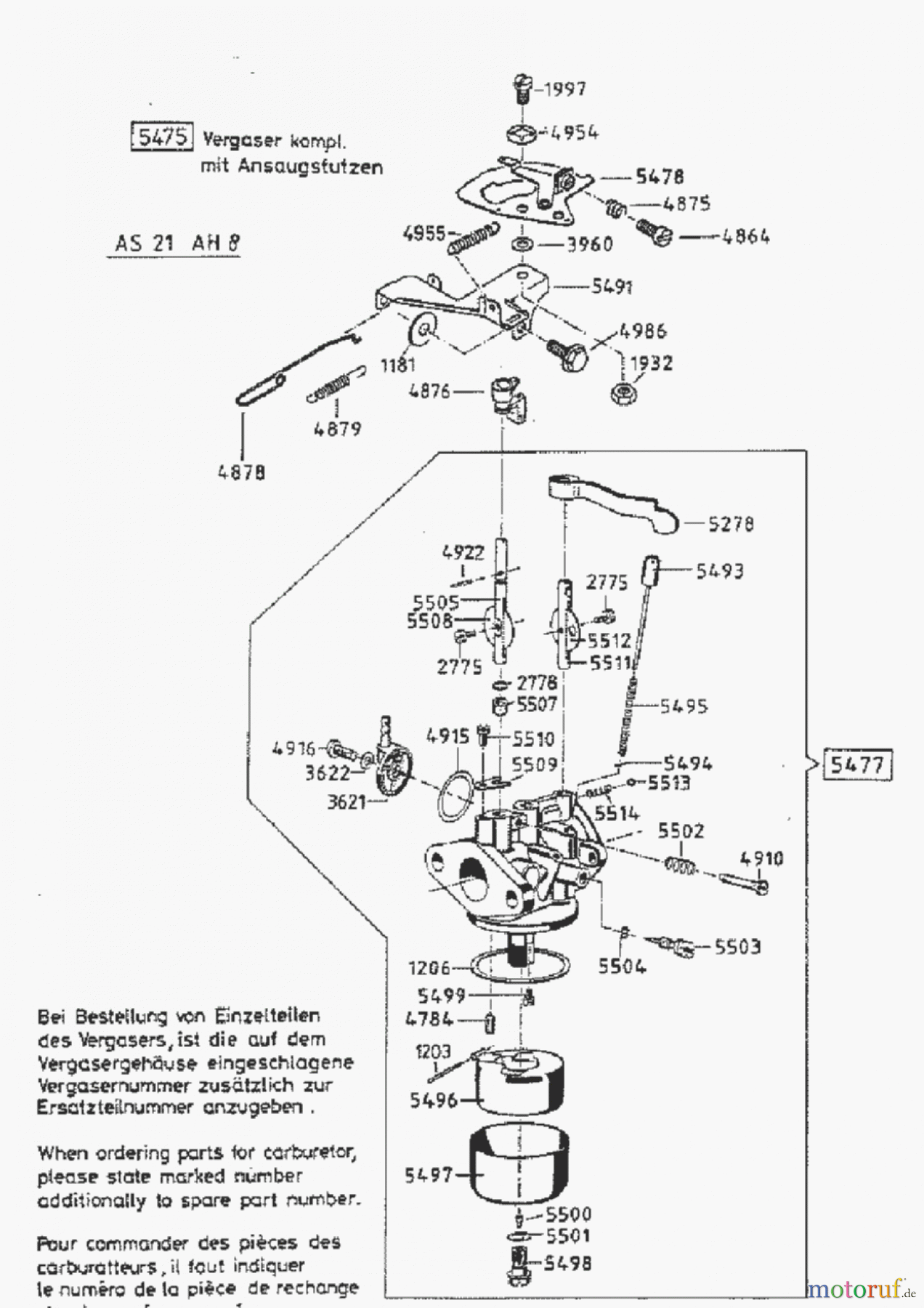 AS-Motor (neu) Rasen Hochgras Allmäher AS 21 AS 21 AH8 ab FNr. 005800000000 Vergaser