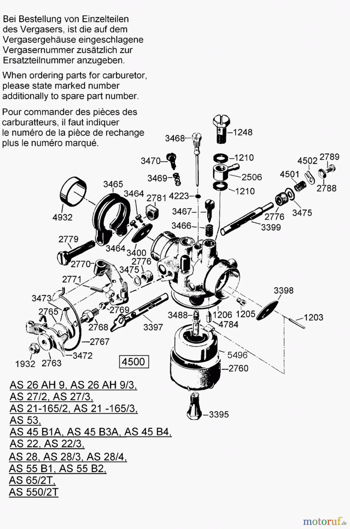 AS-Motor (neu) Rasen Hochgras Allmäher AS 28 AS 28/4 ab FNr. 013508100001 Vergaser