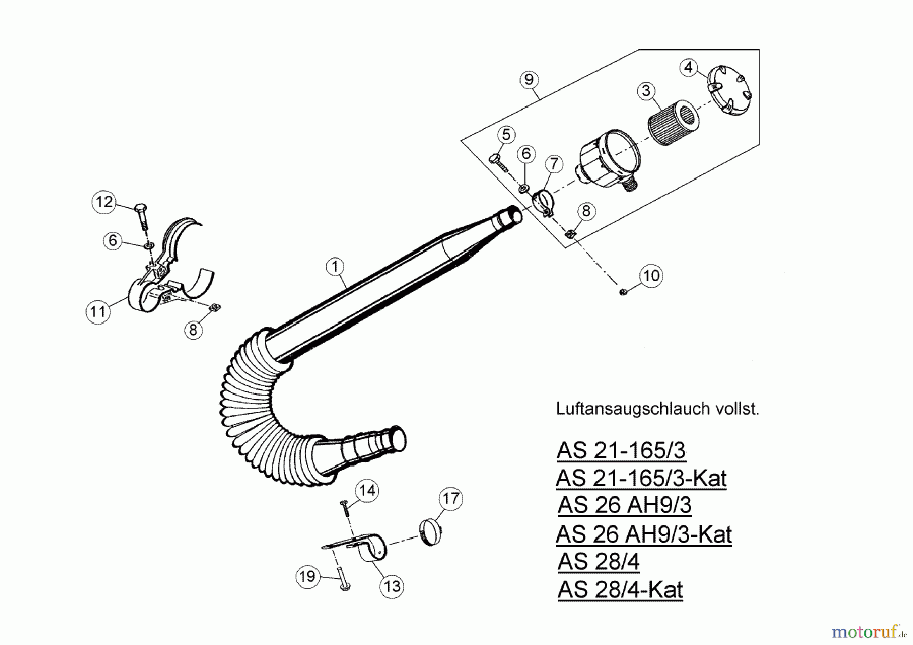 AS-Motor (neu) Rasen Hochgras Allmäher AS 28 AS 28/4 ab FNr. 013508100001 Luftansaugschlauch vollst.