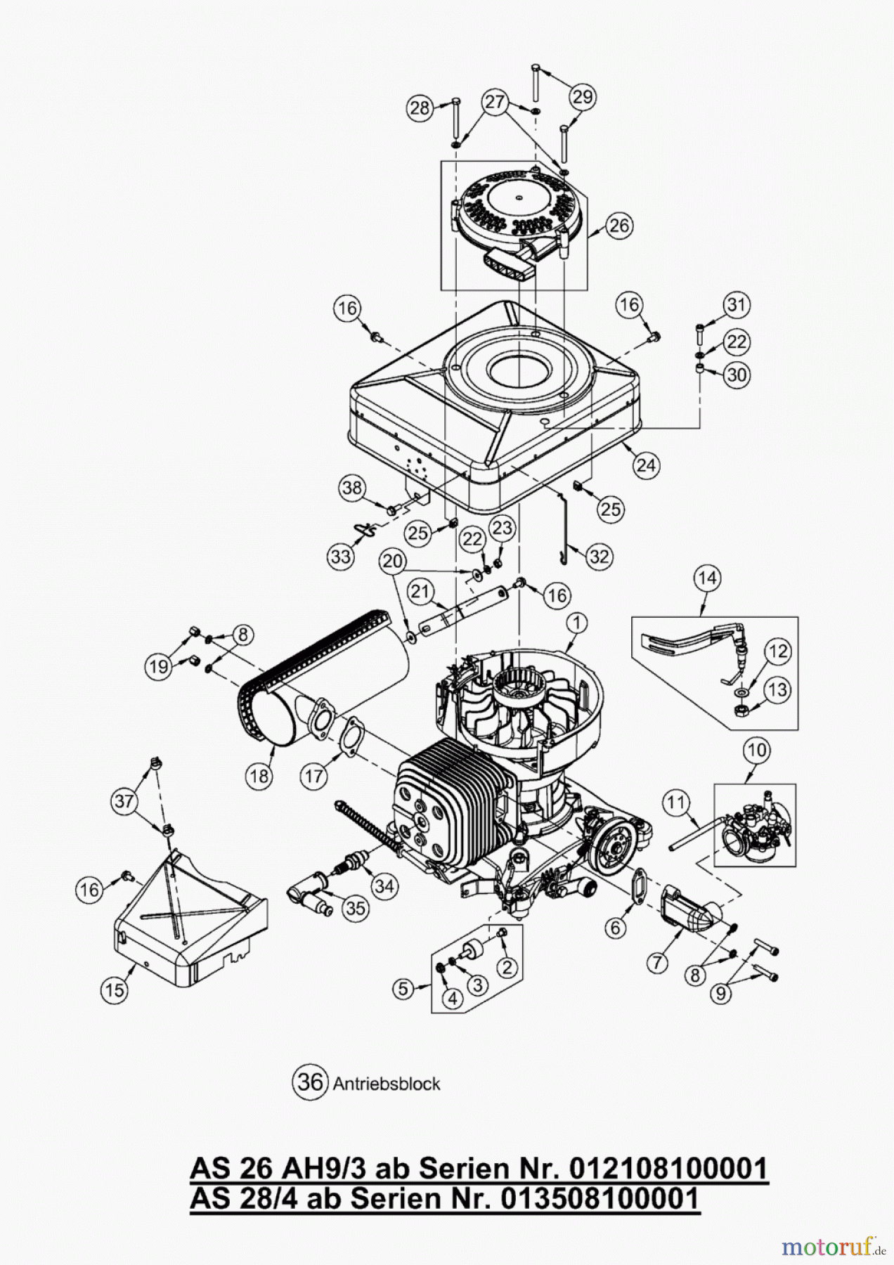 AS-Motor (neu) Rasen Hochgras Allmäher AS 28 AS 28/4 ab FNr. 013508100001 Antriebsblock