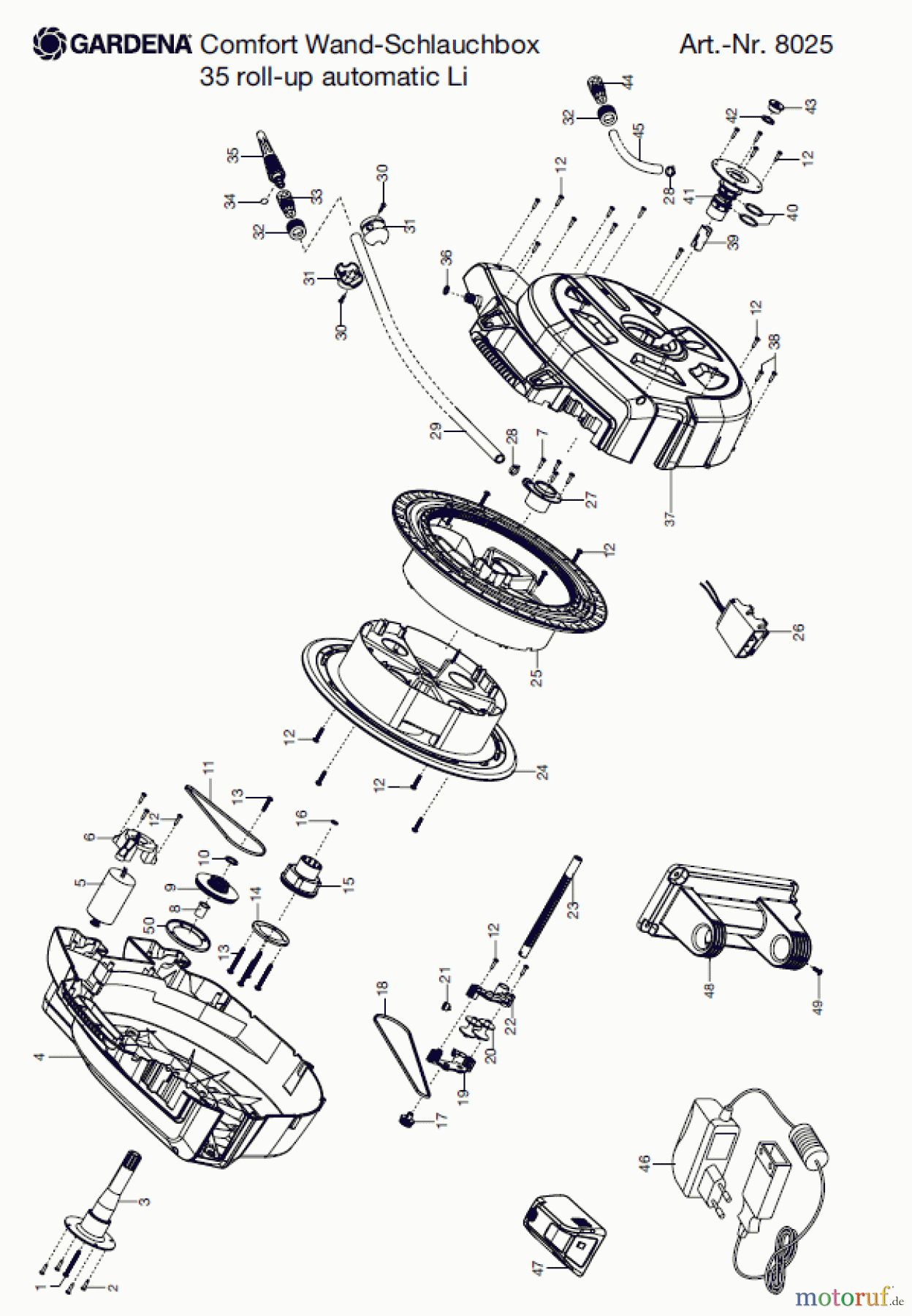  Gardena Wassertechnik Schlauchwagen Comfort Wand-Schlauchbox 35 roll-up automatic Li