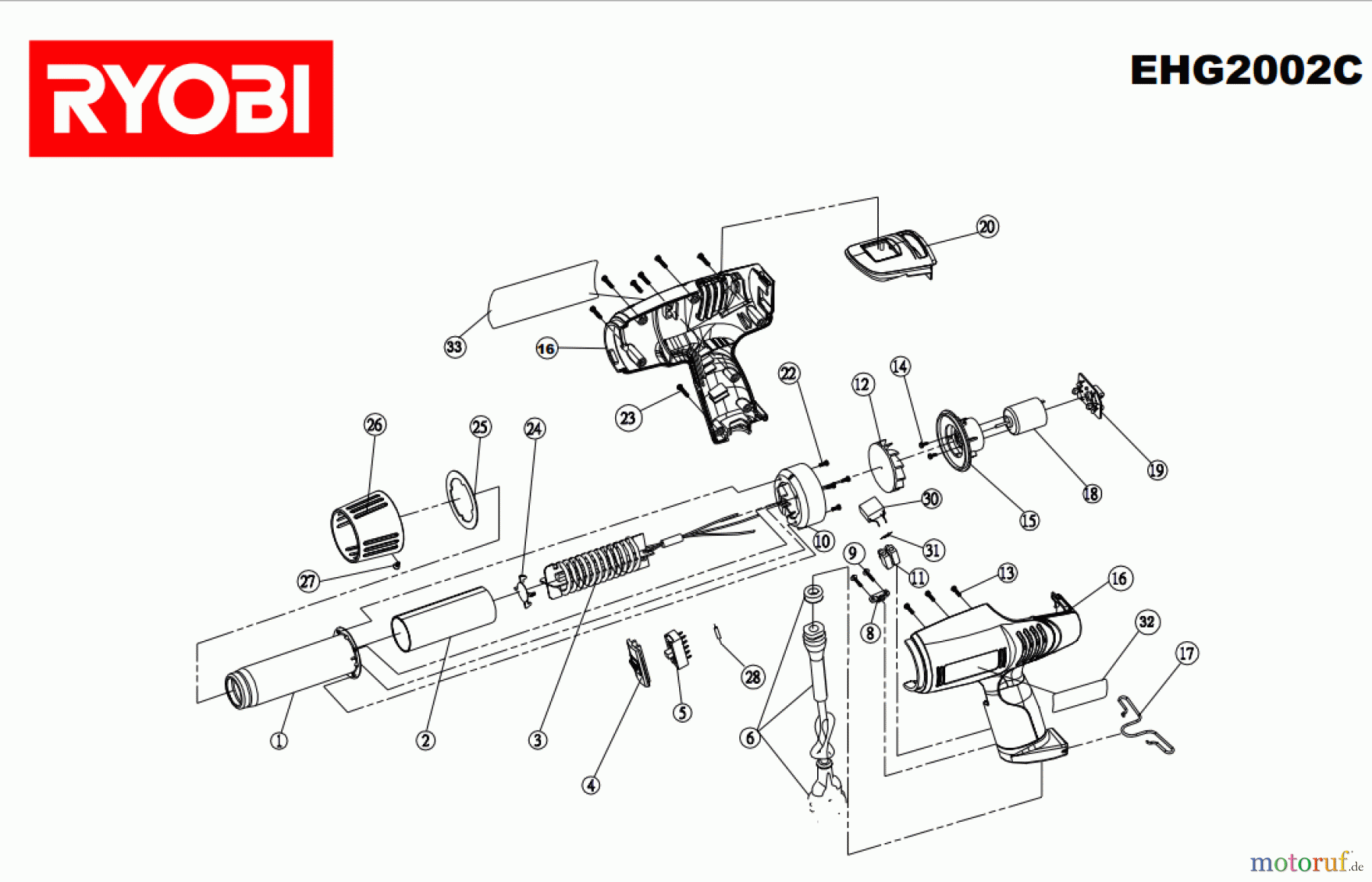 Ryobi Heißluftgebläse EHG2002C Seite 1