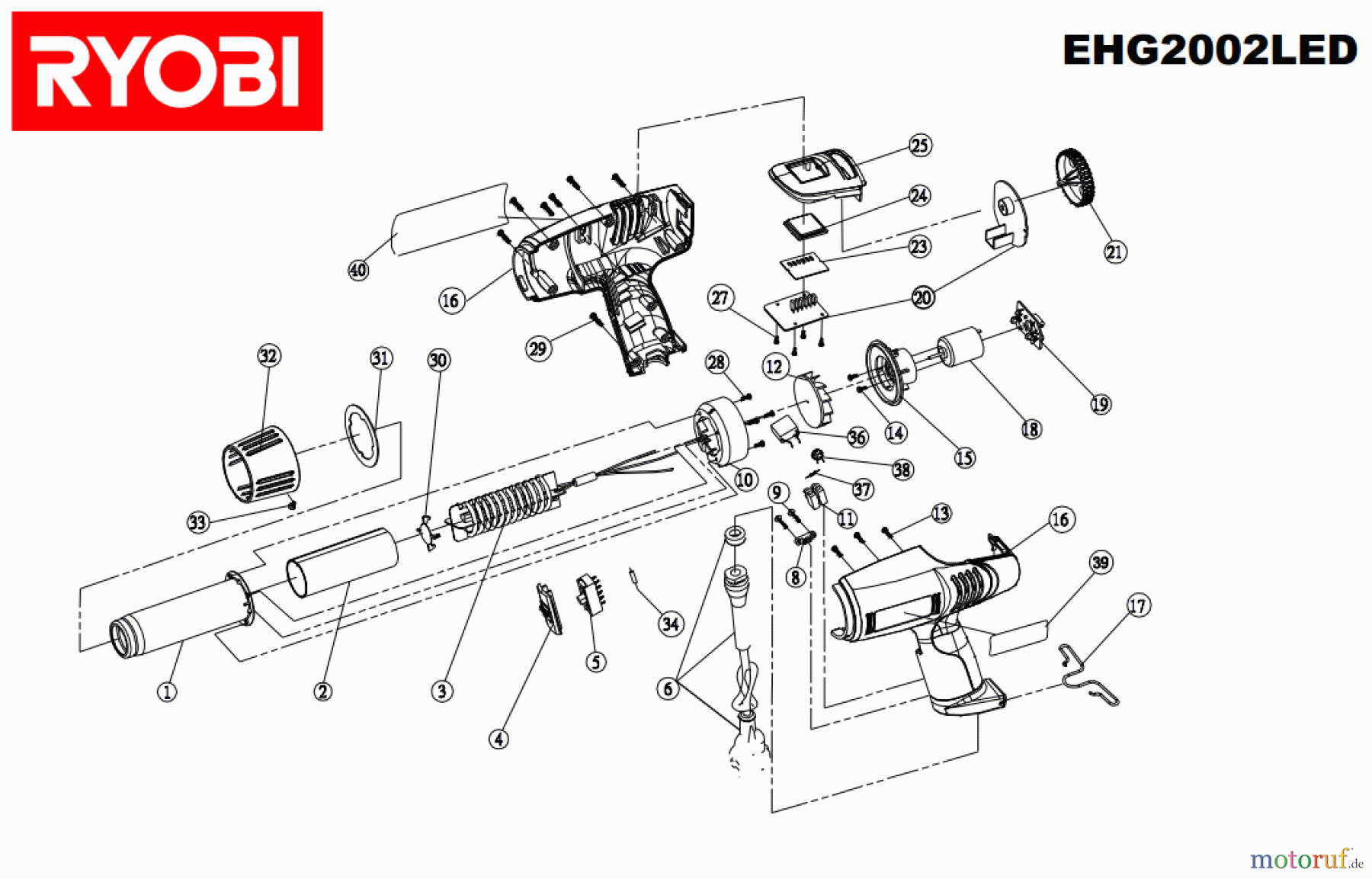 Ryobi Heißluftgebläse EHG2002LED Seite 1