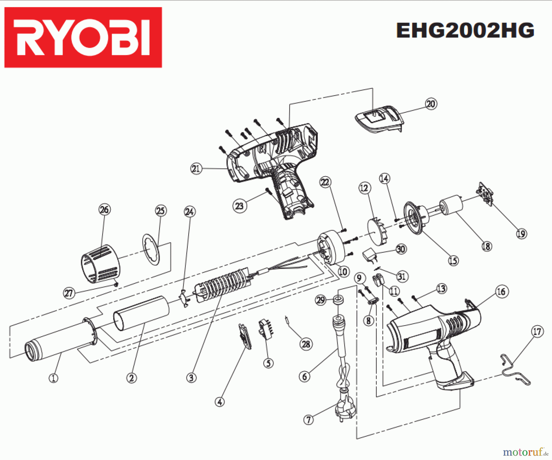 Ryobi Heißluftgebläse EHG2002HG Seite 1