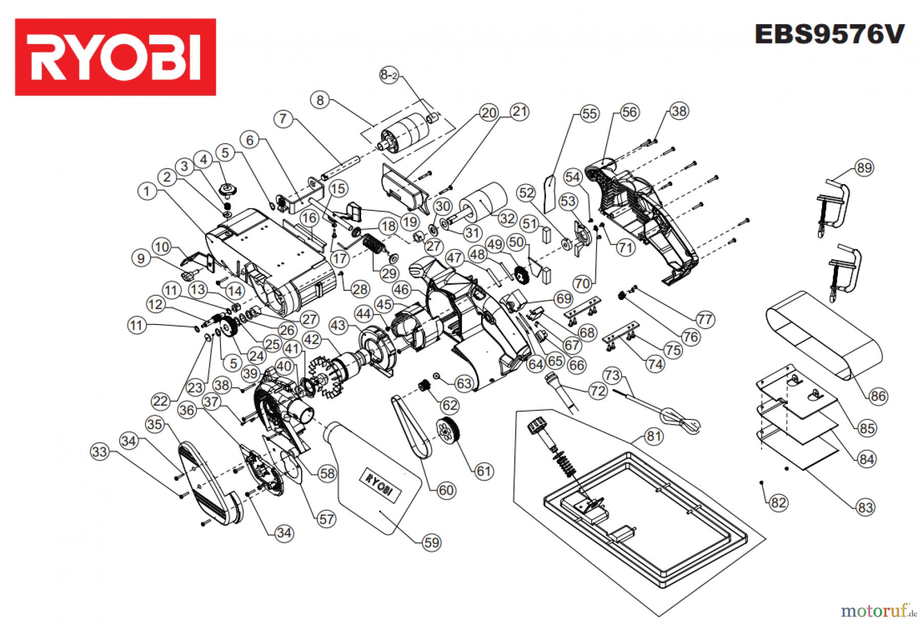  Ryobi Schleifgeräte Bandschleifgeräte EBS9576V Seite 1