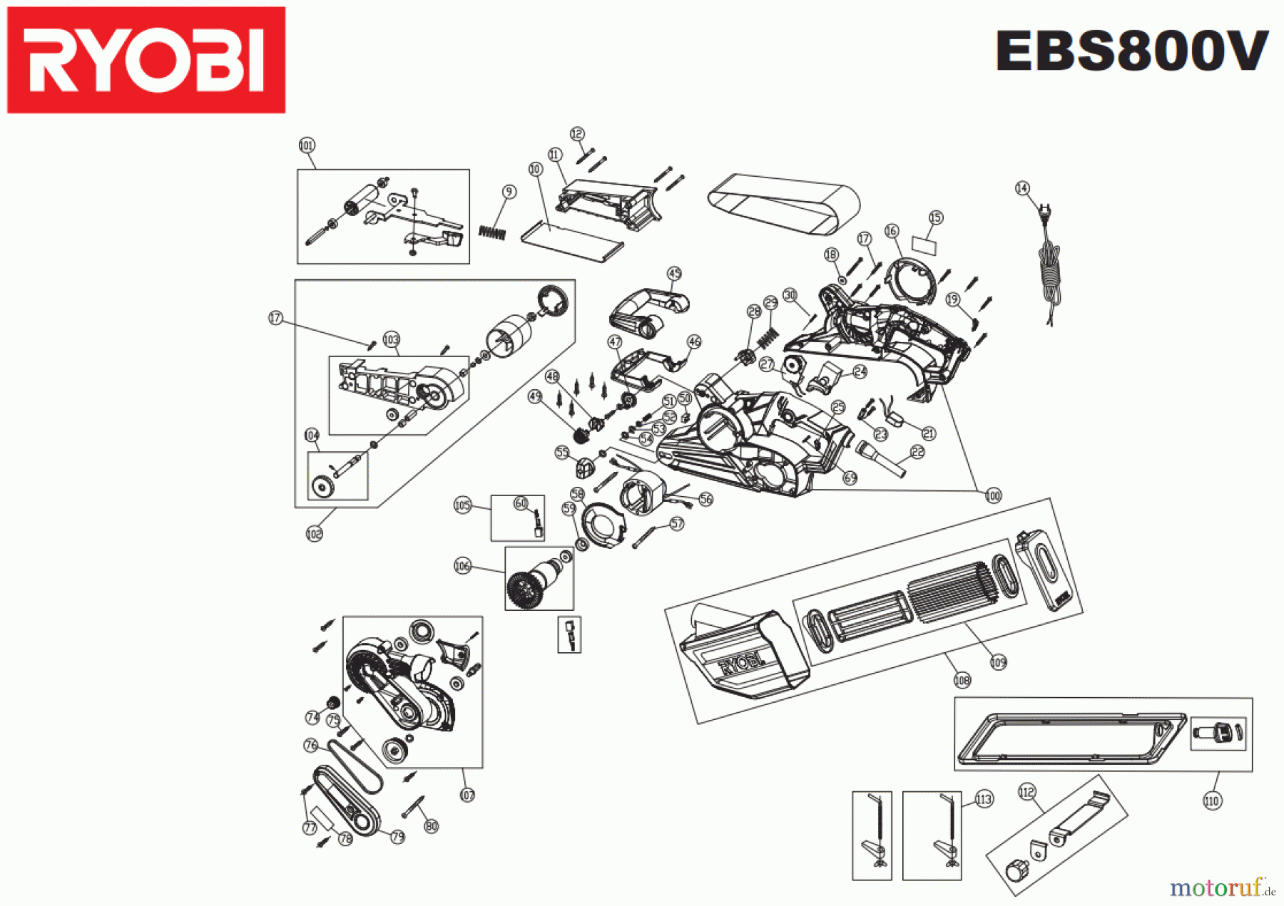 Ryobi Schleifgeräte Bandschleifgeräte EBS800V Seite 1