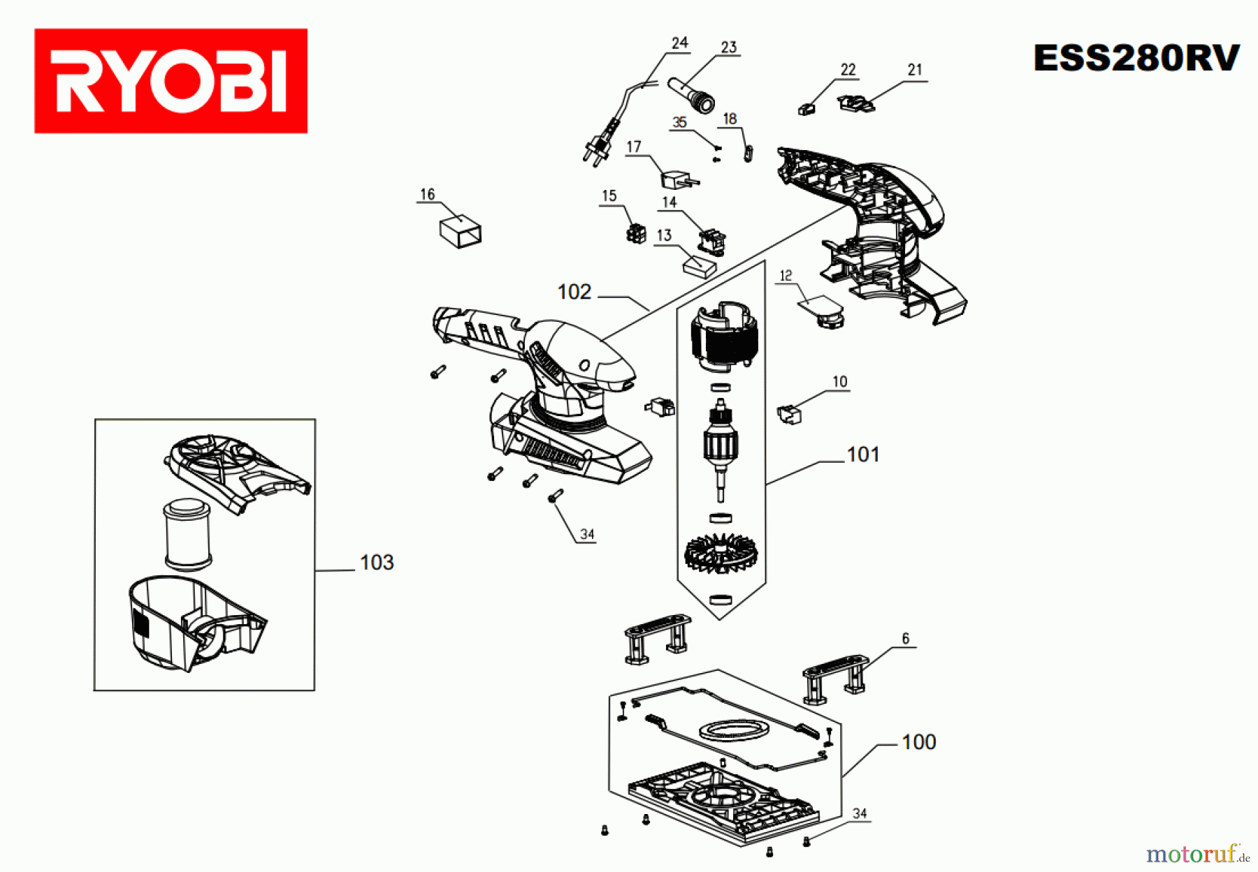 Ryobi Schleifgeräte Schwingschleifer ESS280RV Seite 1