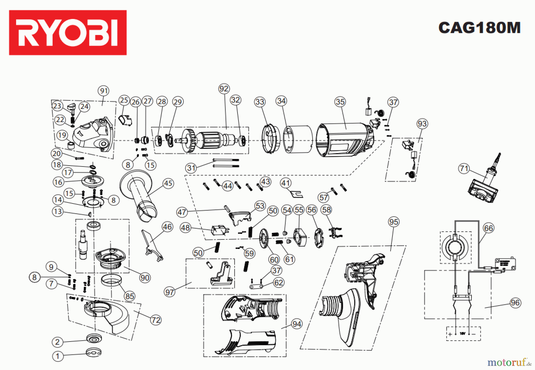 Ryobi Schleifgeräte Winkelschleifgerät CAG180M Seite 1