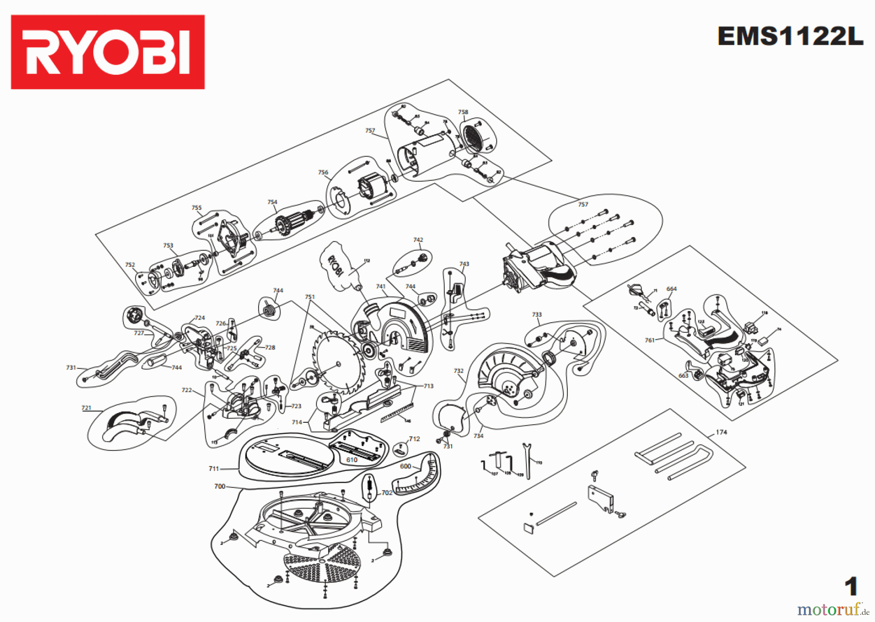 Ryobi Sägen Kapp- und Gehrungssägen EMS1122L Seite 1