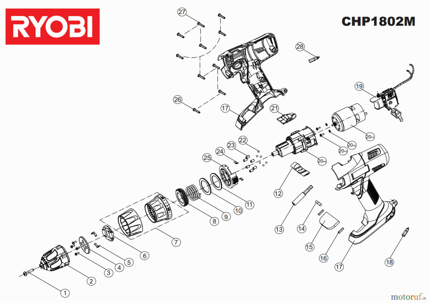 Ryobi (Schlag-)Bohrschrauber Bohrschrauber CHP1802M Seite 1