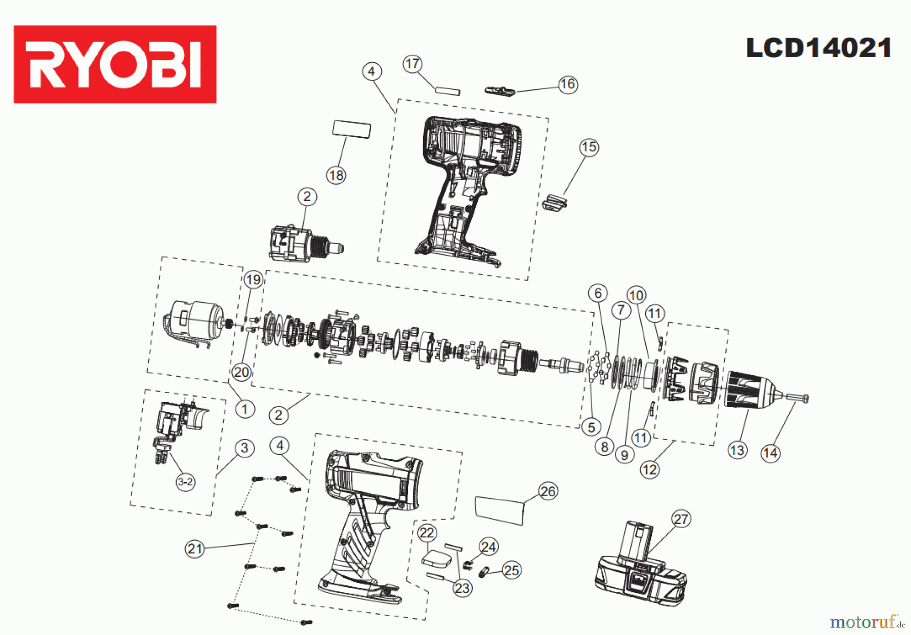 Ryobi (Schlag-)Bohrschrauber Bohrschrauber LCD14021 Seite 1