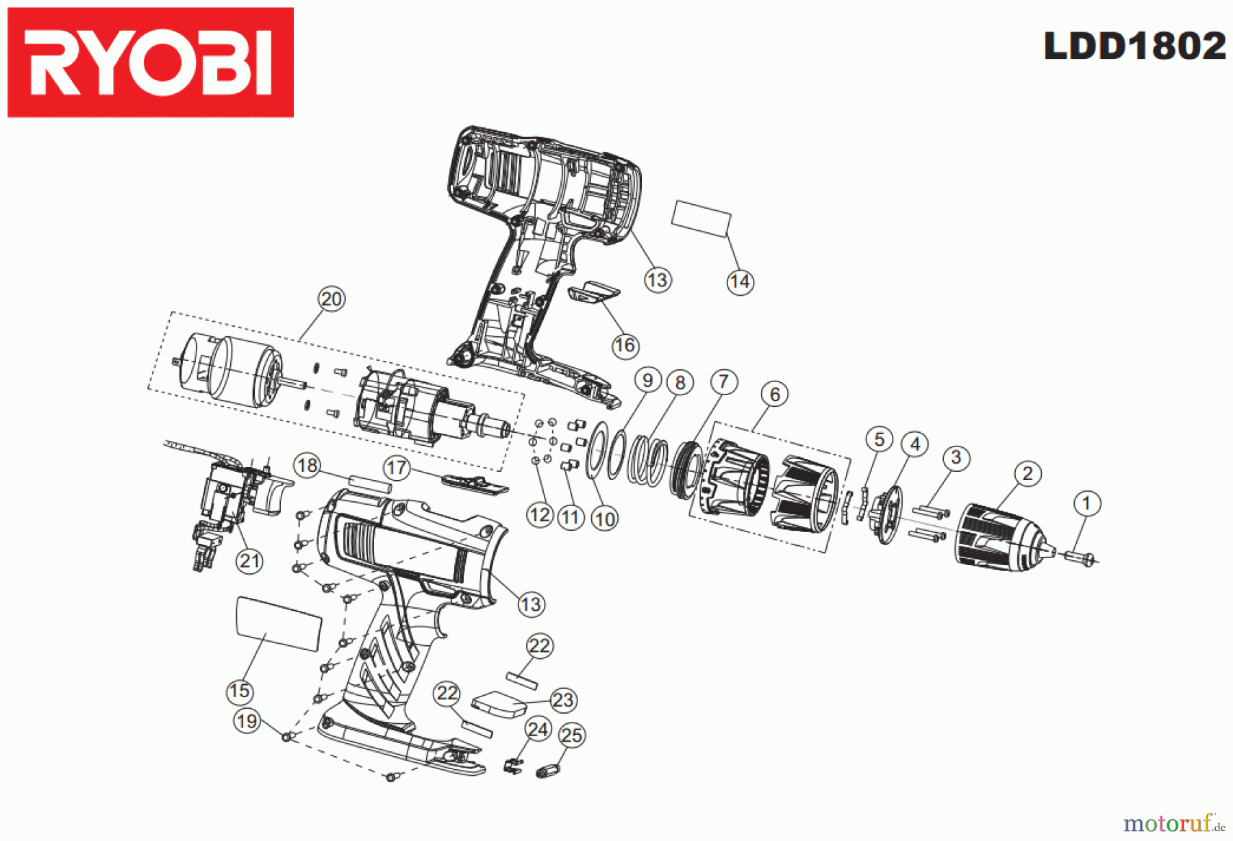 Ryobi (Schlag-)Bohrschrauber Bohrschrauber LDD1802 Seite 1