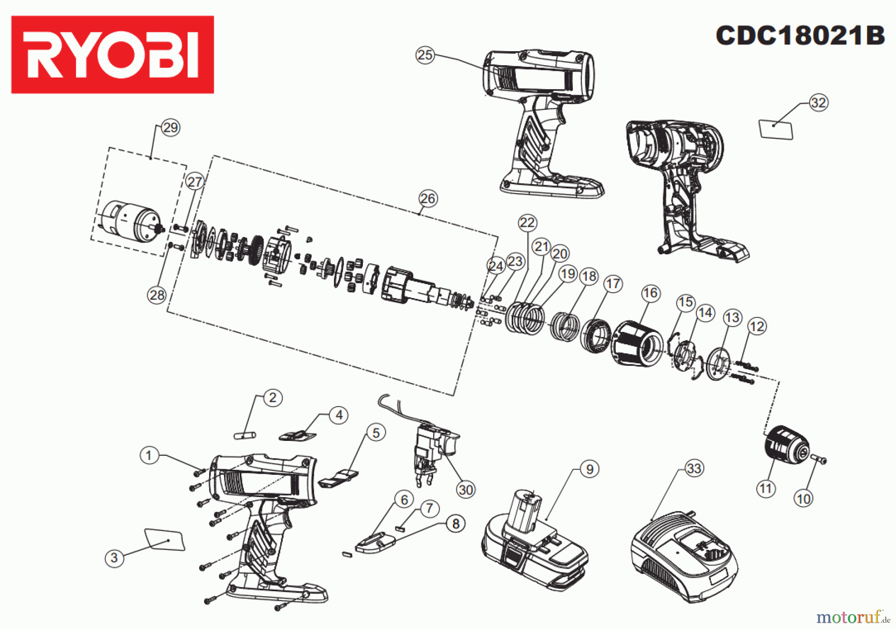 Ryobi (Schlag-)Bohrschrauber Bohrschrauber CDC18021B Seite 1