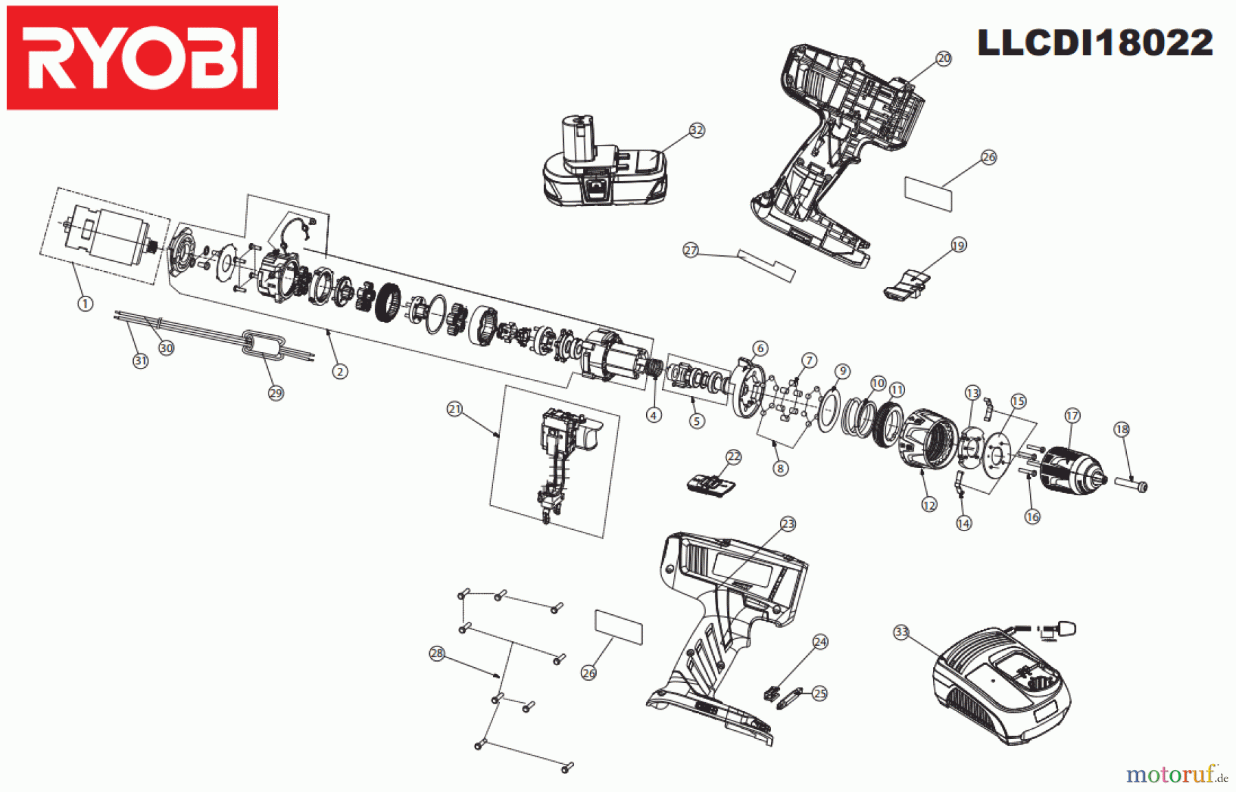 Ryobi (Schlag-)Bohrschrauber Bohrschrauber LLCDI18022 Seite 1