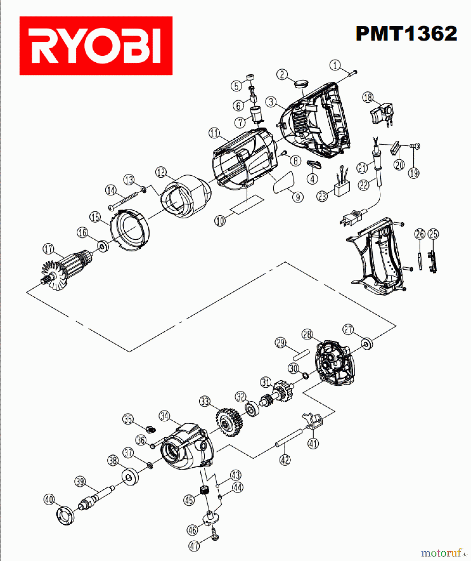Ryobi (Schlag-)Bohrschrauber Mischer PMT1362 Seite 1